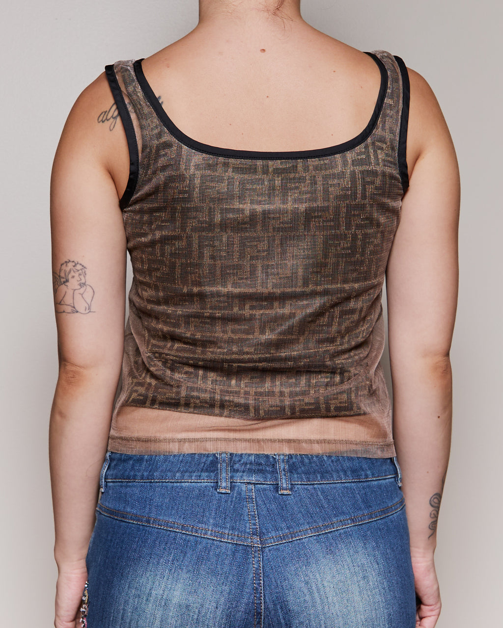 90's Fendi Mesh Sleeveless Logo Tank Top