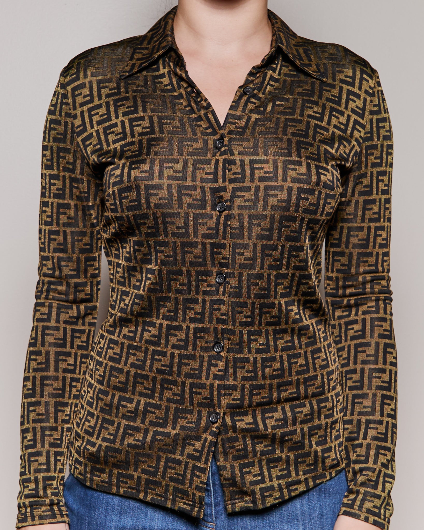 Fendi Long Sleeve Zucca Print Button Up
