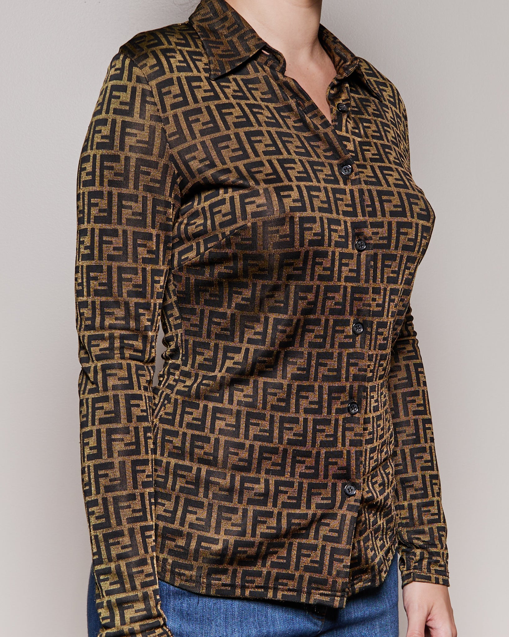 Fendi Long Sleeve Zucca Print Button Up