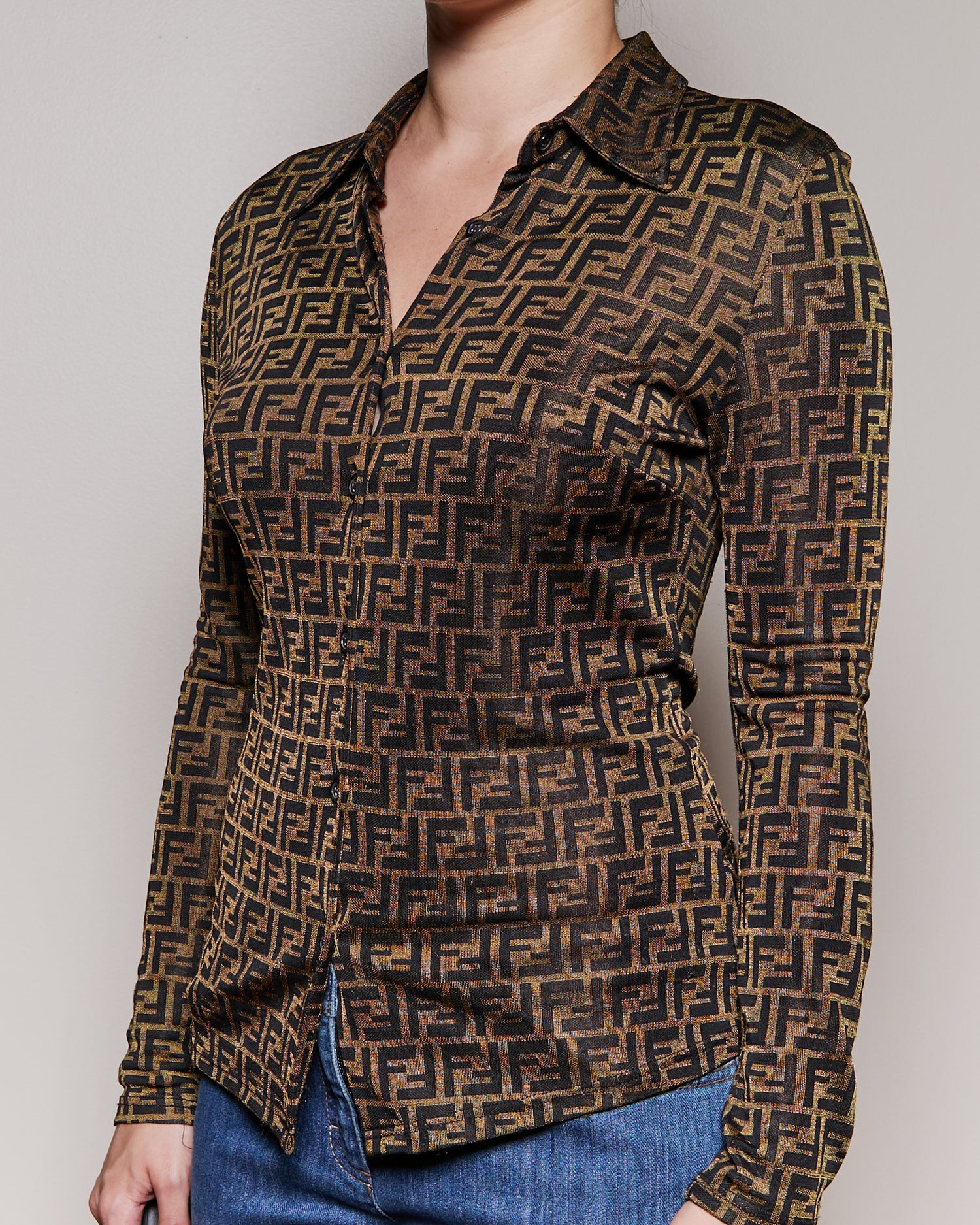 Fendi Long Sleeve Zucca Print Button Up
