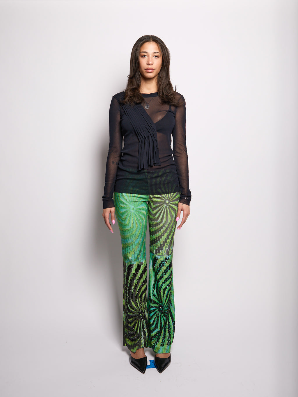 Vintage Black Mesh Layered Long Sleeve Top