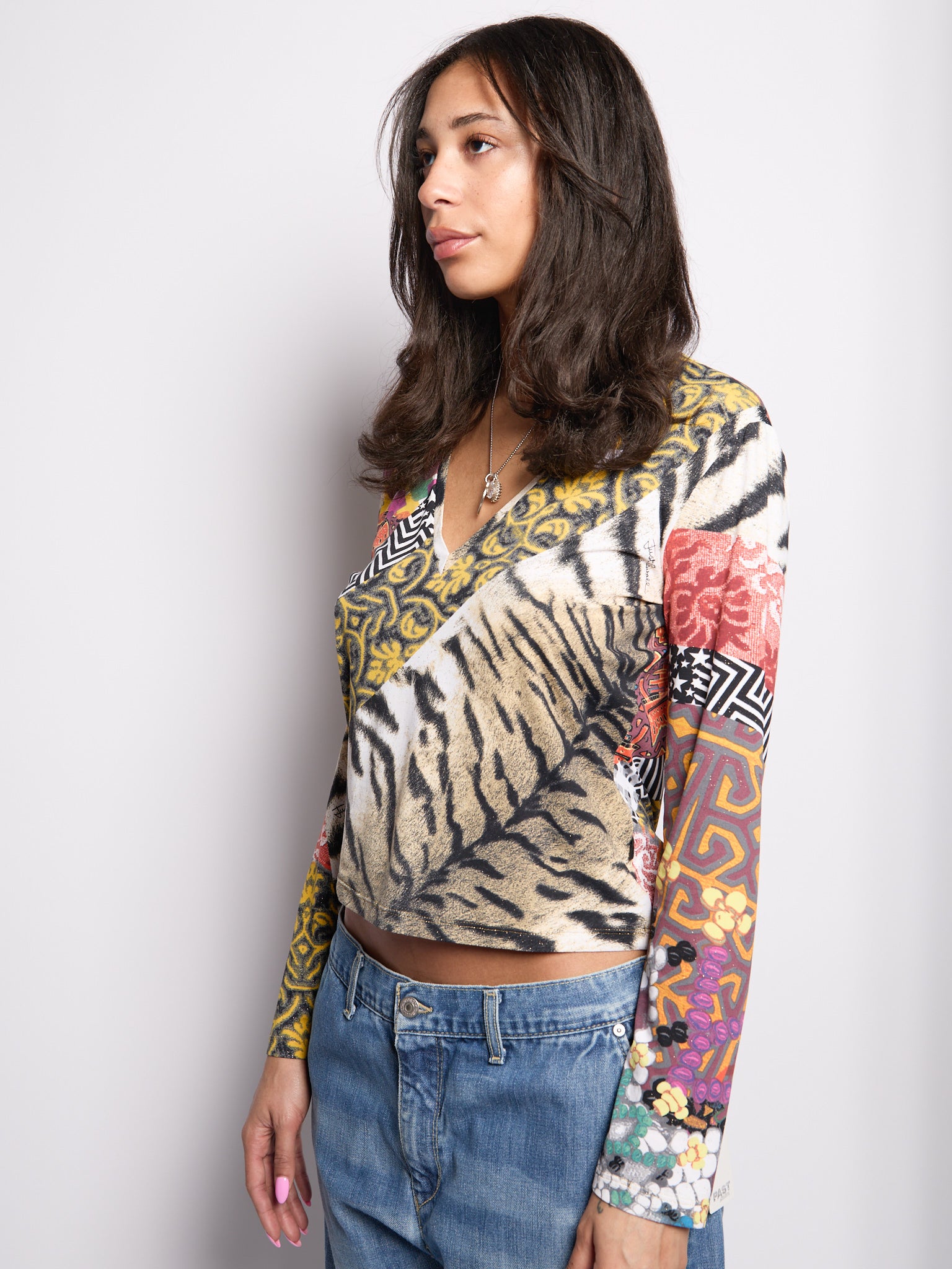 Just Cavalli Mixed Geometric Print V-Neck Top