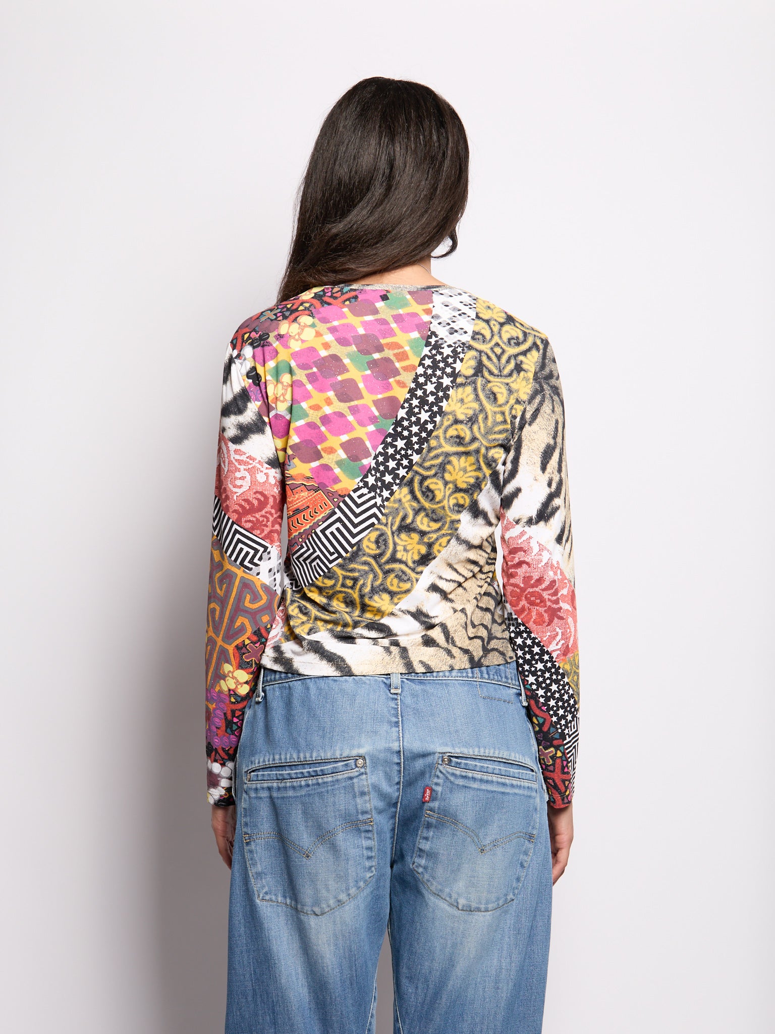 Just Cavalli Mixed Geometric Print V-Neck Top