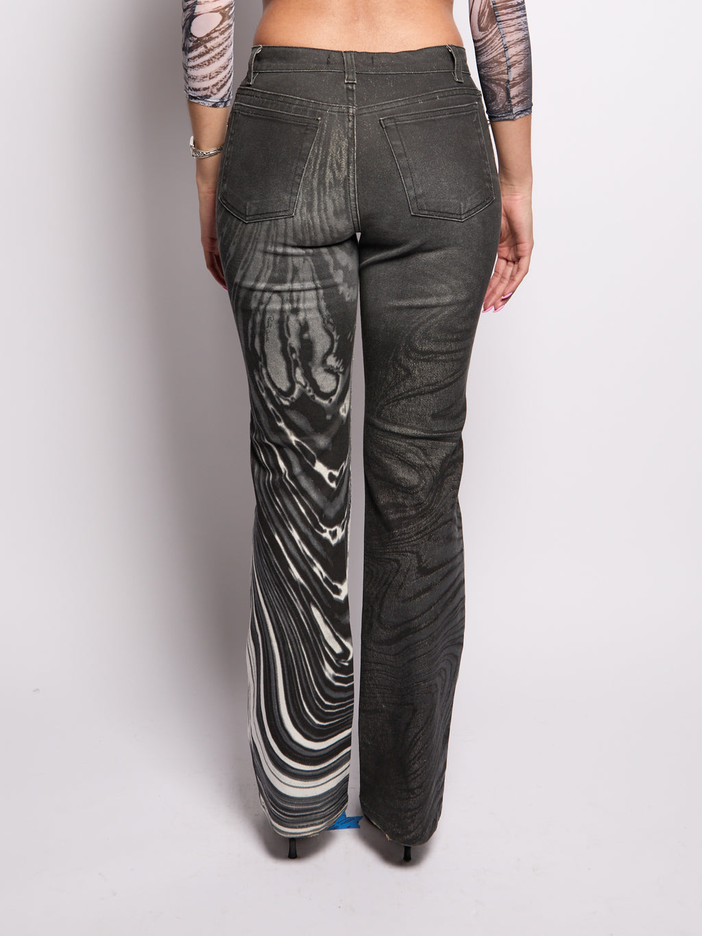 Roberto Cavalli Black White Ombré Wave Print Pants