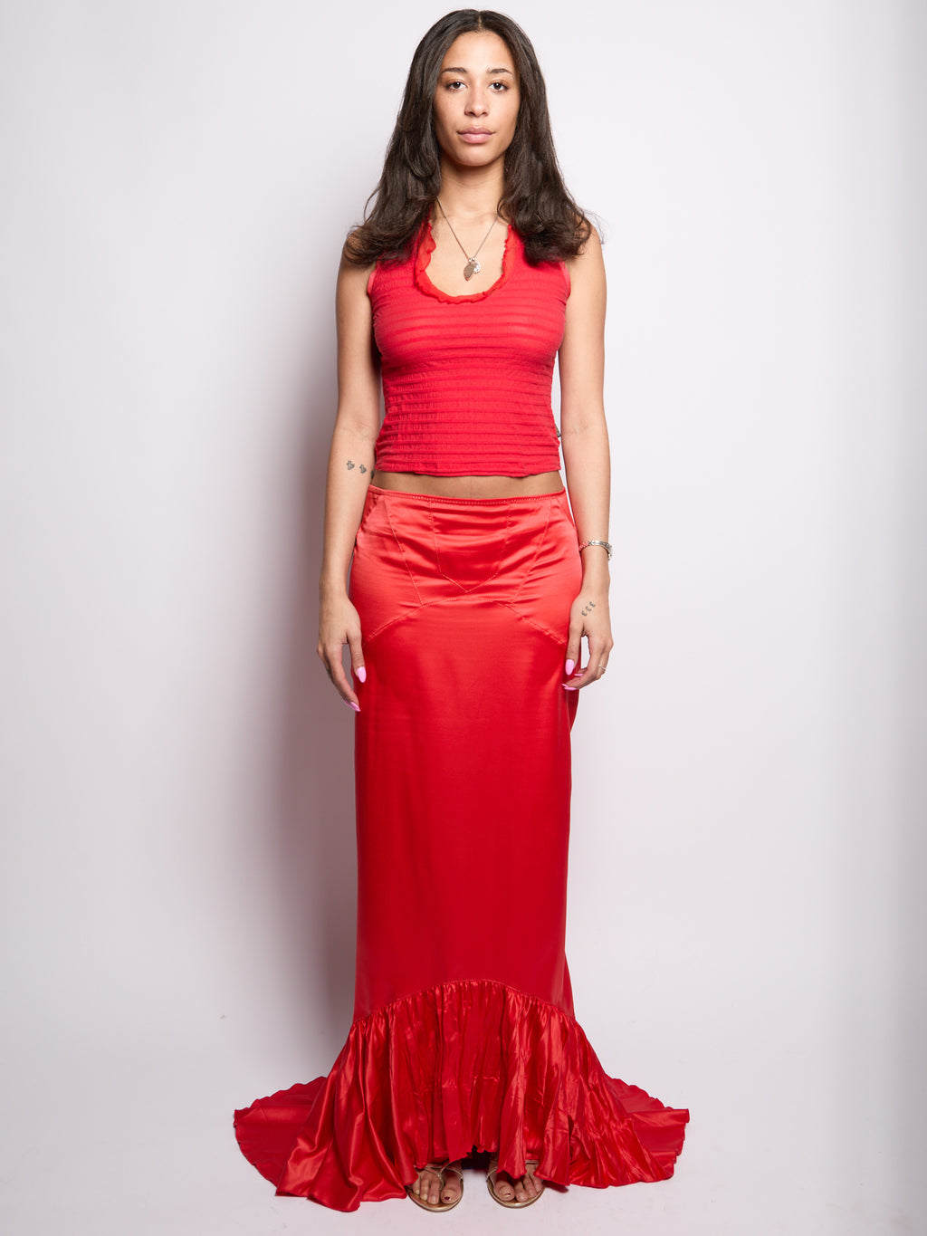 Just Cavalli Red Silk Ruffle High Low Long Skirt