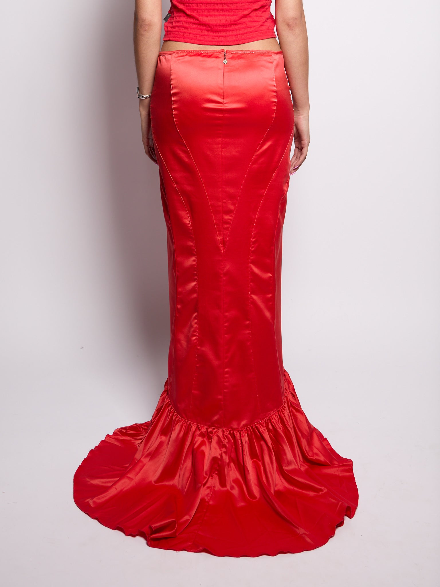 Just Cavalli Red Silk Ruffle High Low Long Skirt