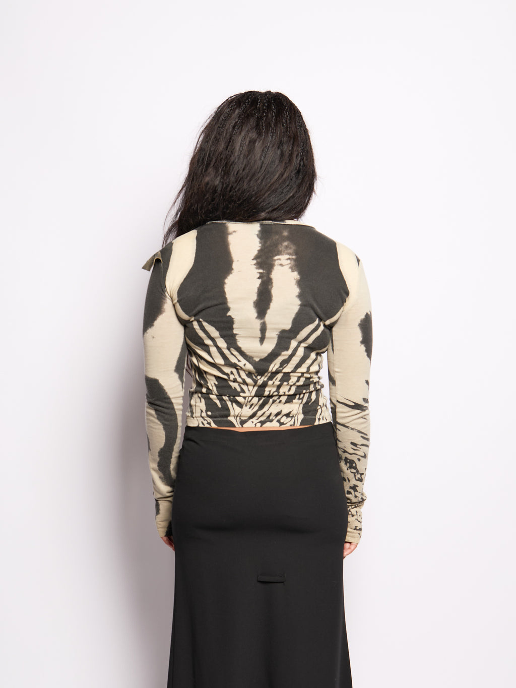 Just Cavalli Black Tan V-Neck Striped Long Sleeve Top