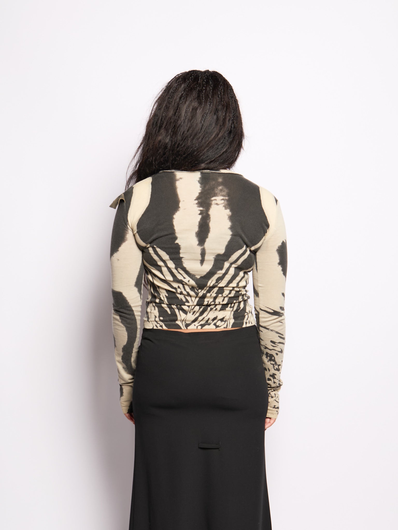 Just Cavalli Black Tan V-Neck Striped Long Sleeve Top