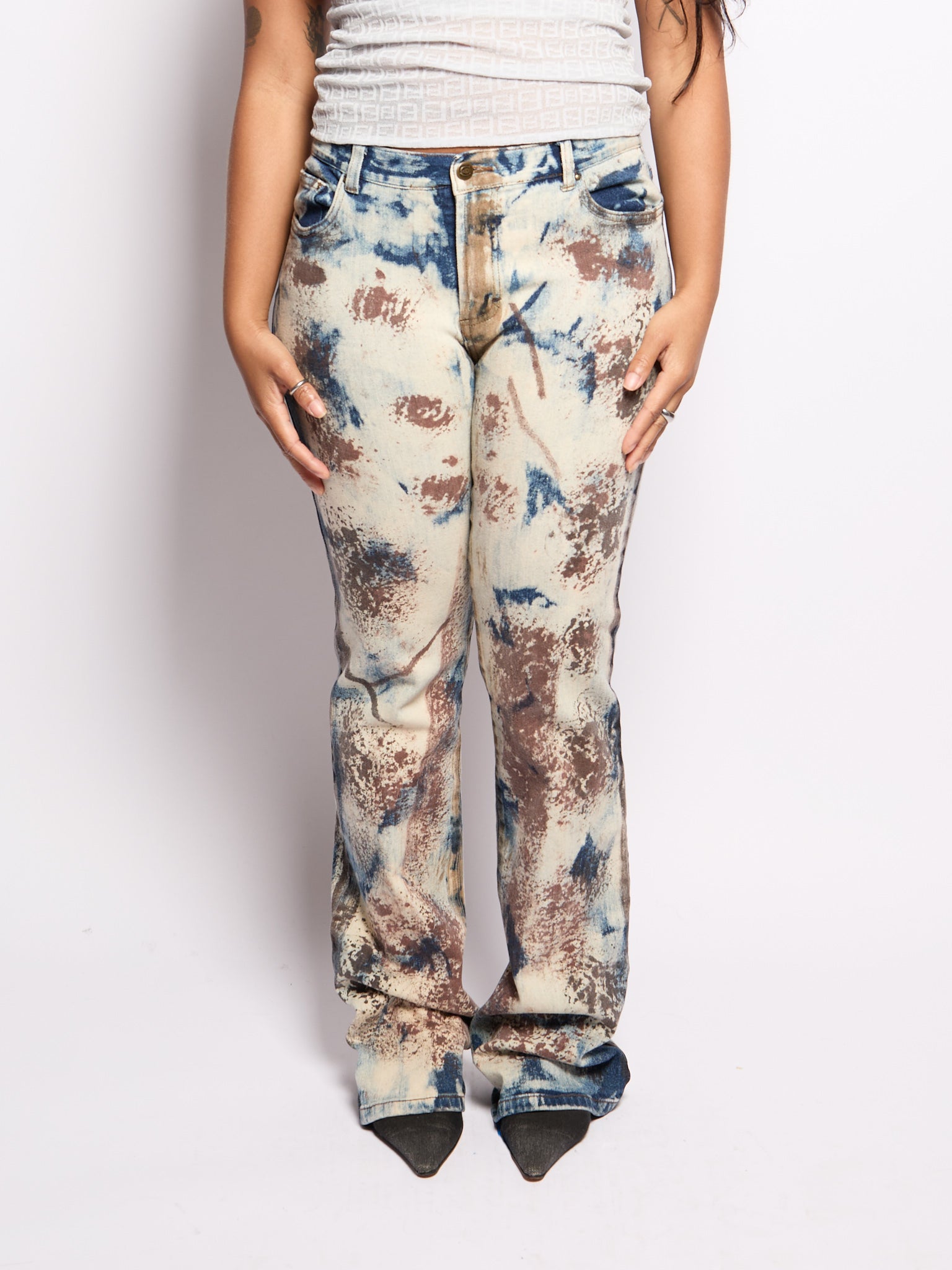 Just Cavalli Brown Blue Painted Pants