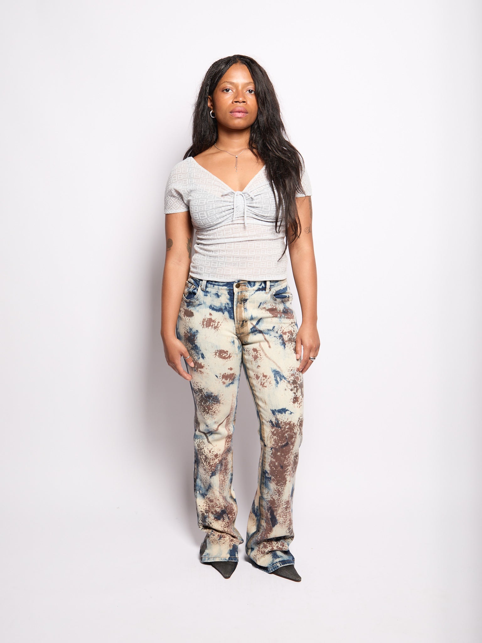 Just Cavalli Brown Blue Painted Pants