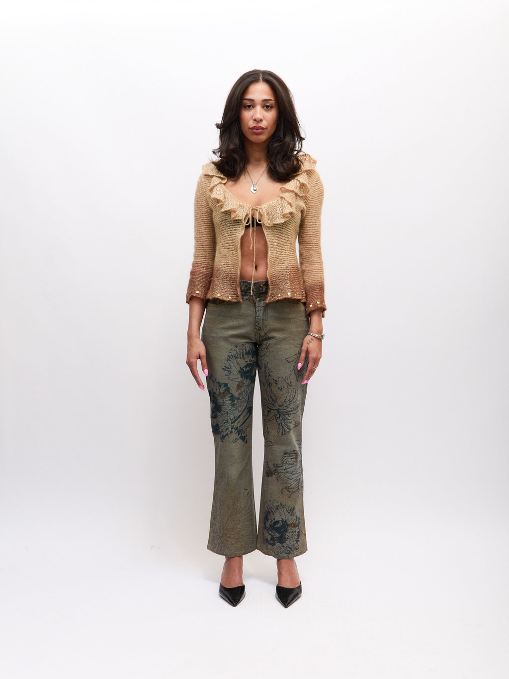 Roberto Cavalli Beige Ruffle Knit Cardigan
