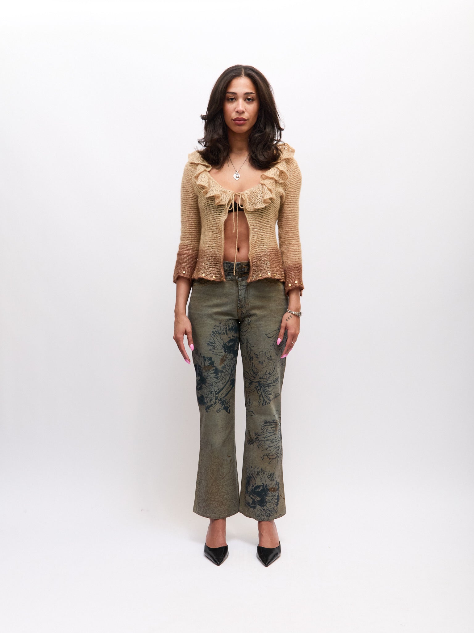 Roberto Cavalli Beige Ruffle Knit Cardigan