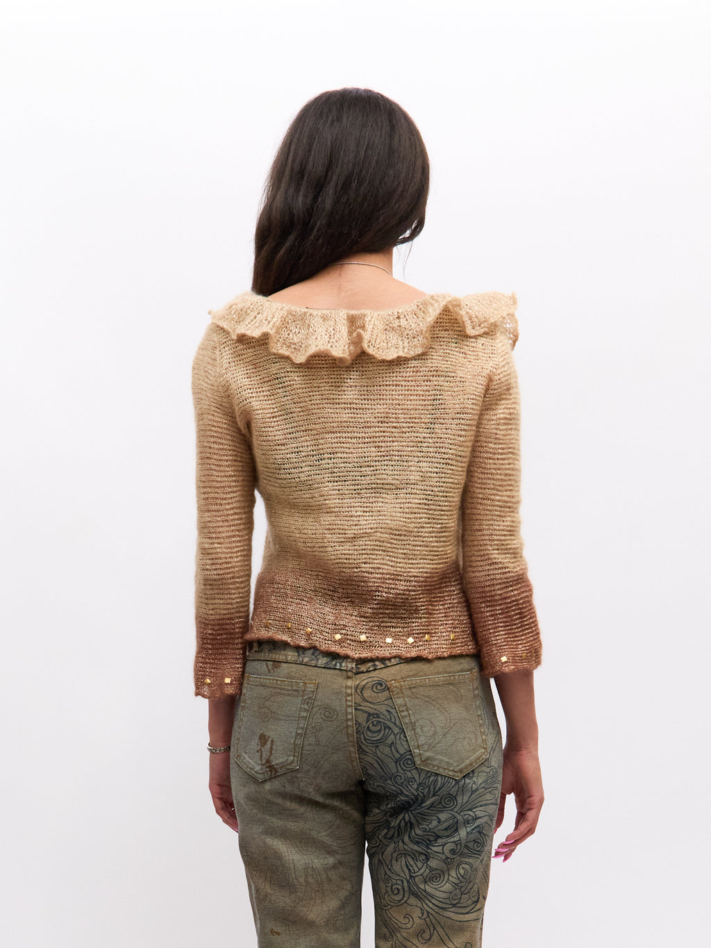 Roberto Cavalli Beige Ruffle Knit Cardigan