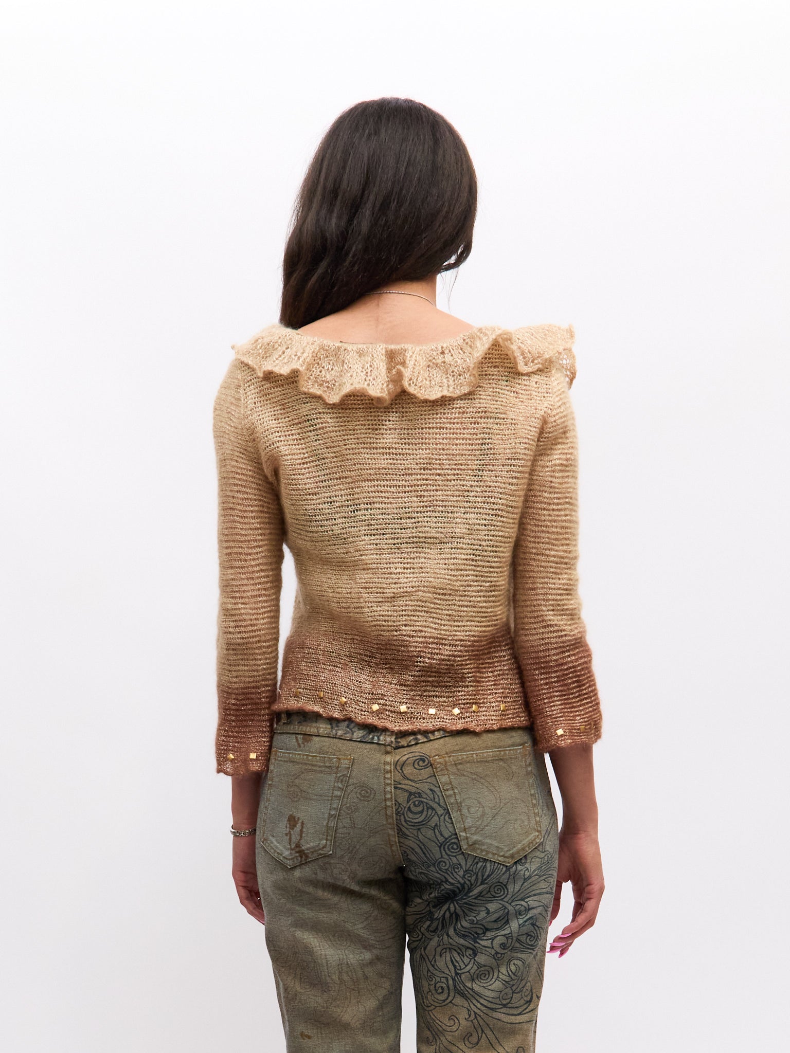 Roberto Cavalli Beige Ruffle Knit Cardigan
