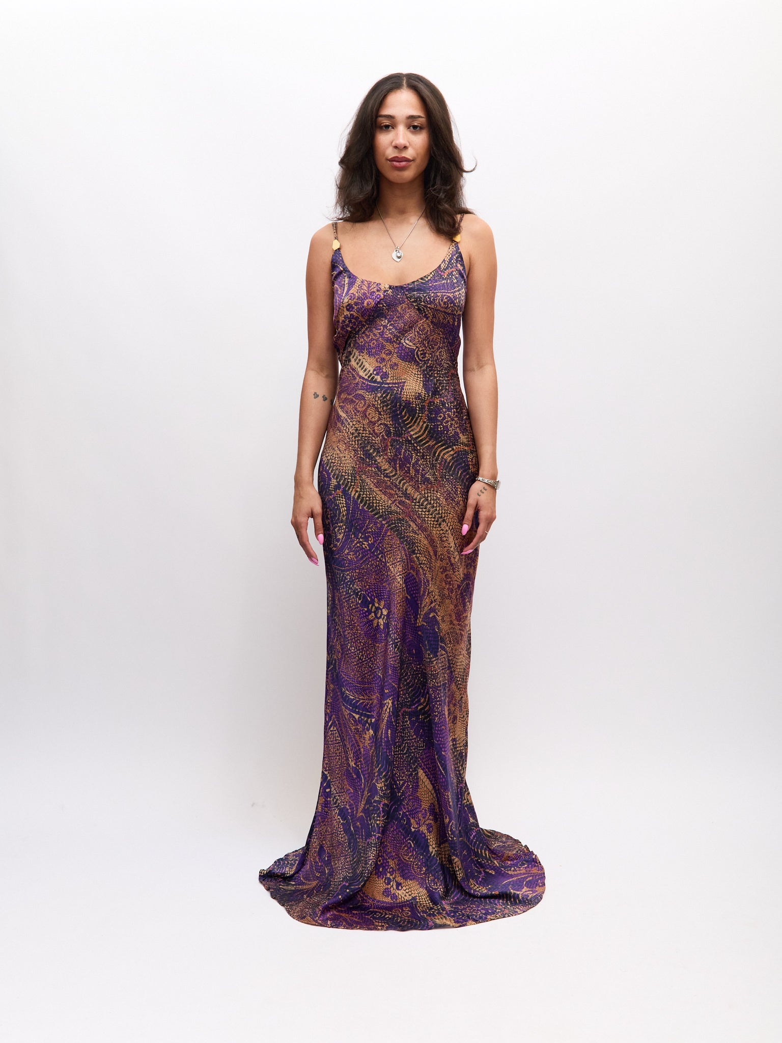 Just Cavalli Purple Silk Mix Print Gown