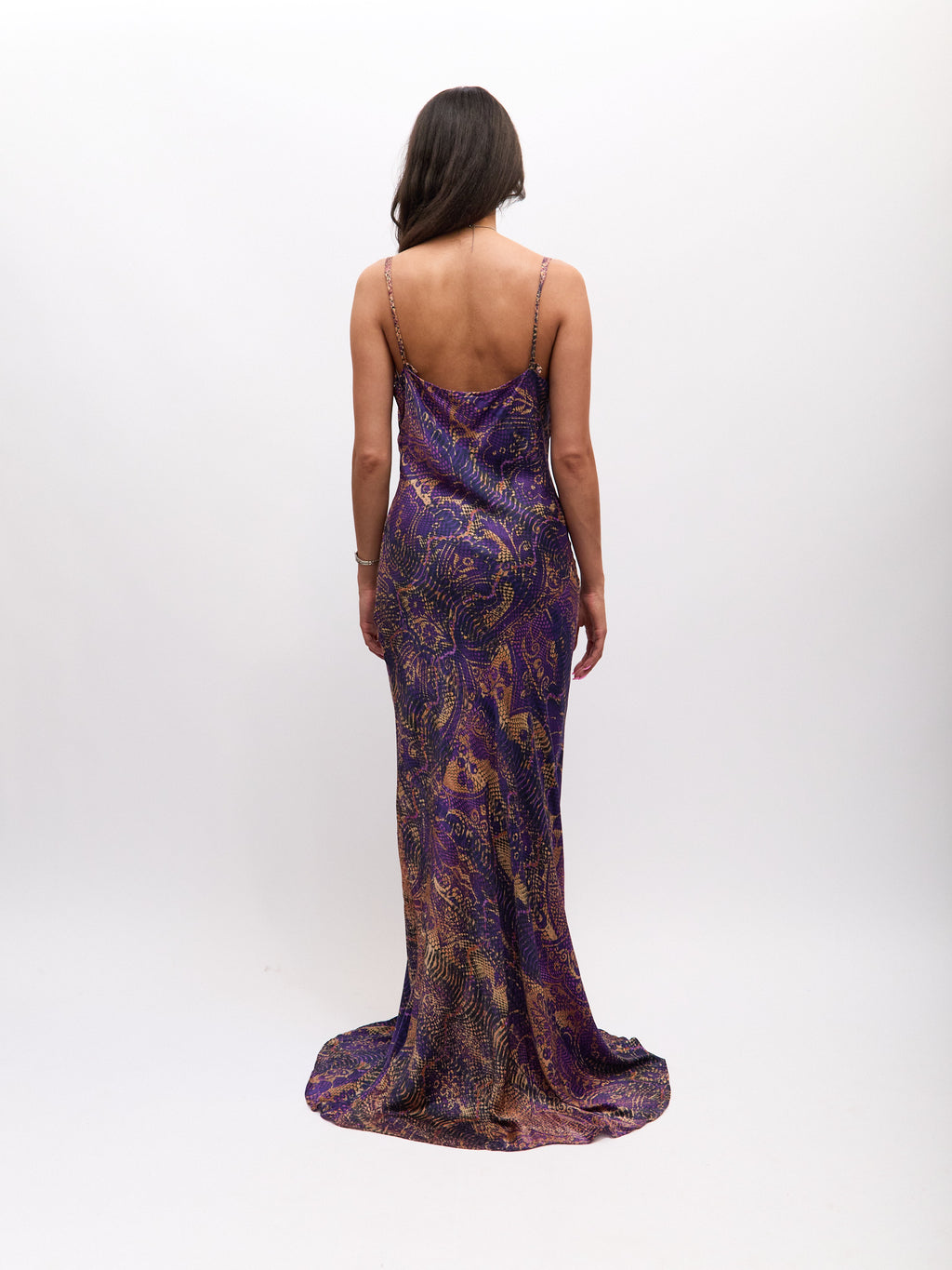 Just Cavalli Purple Silk Mix Print Gown