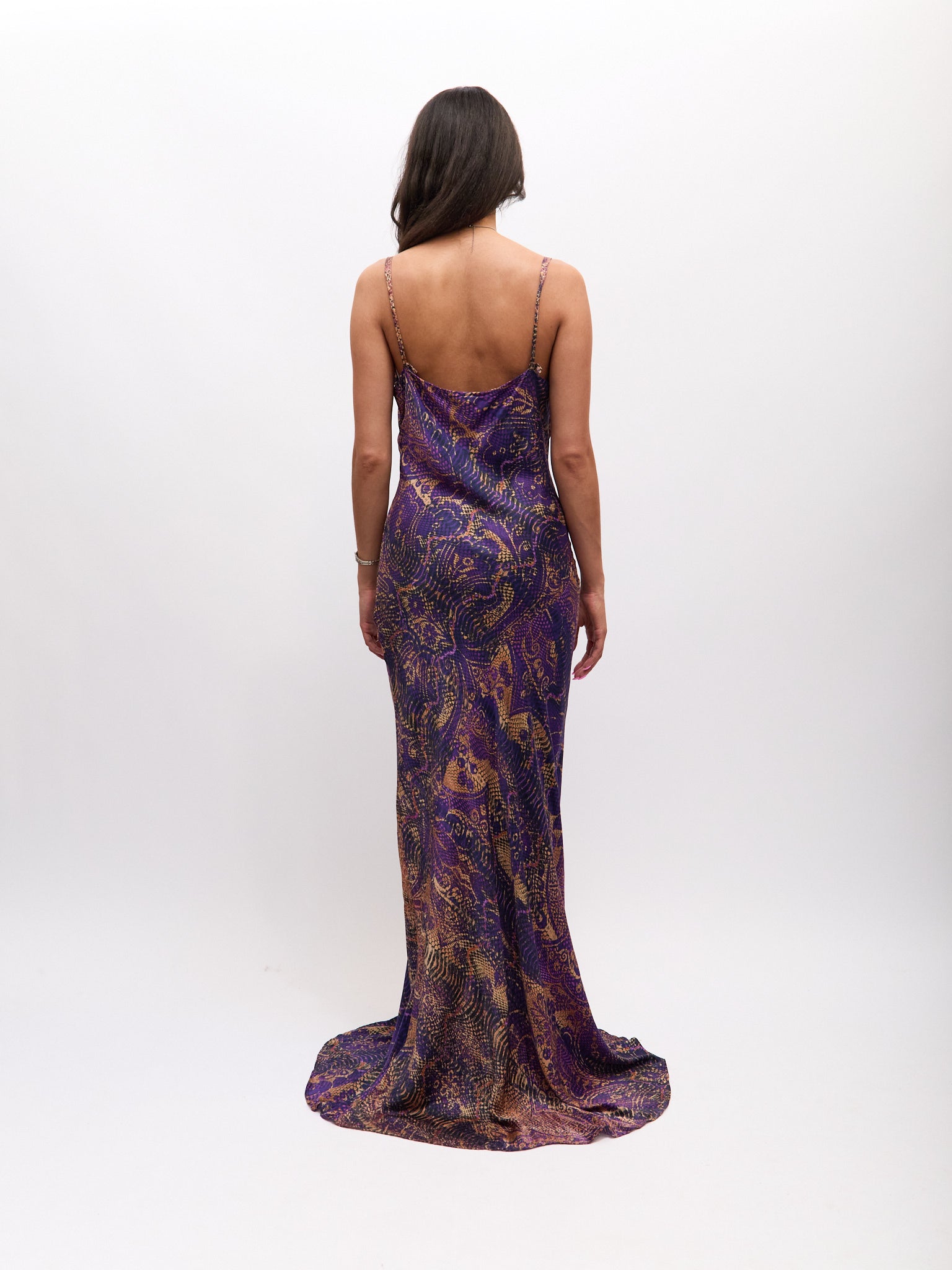 Just Cavalli Purple Silk Mix Print Gown