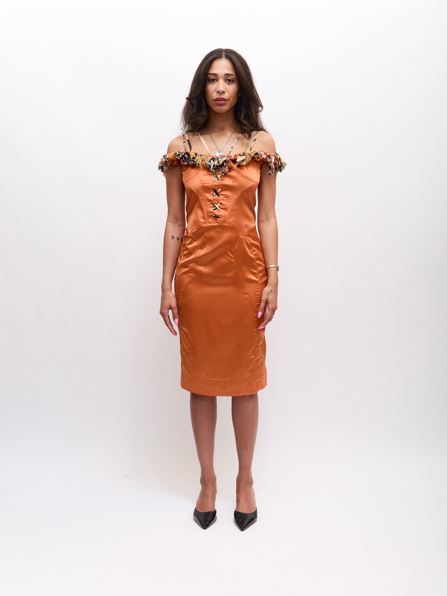 Just Cavalli Orange Silk Lace Front Dress
