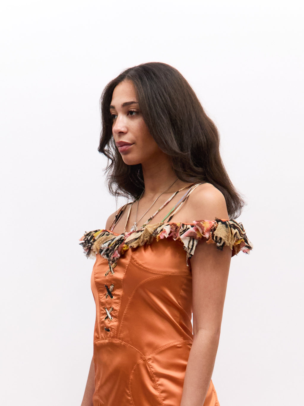 Just Cavalli Orange Multicolored Lace Up Silk Dress