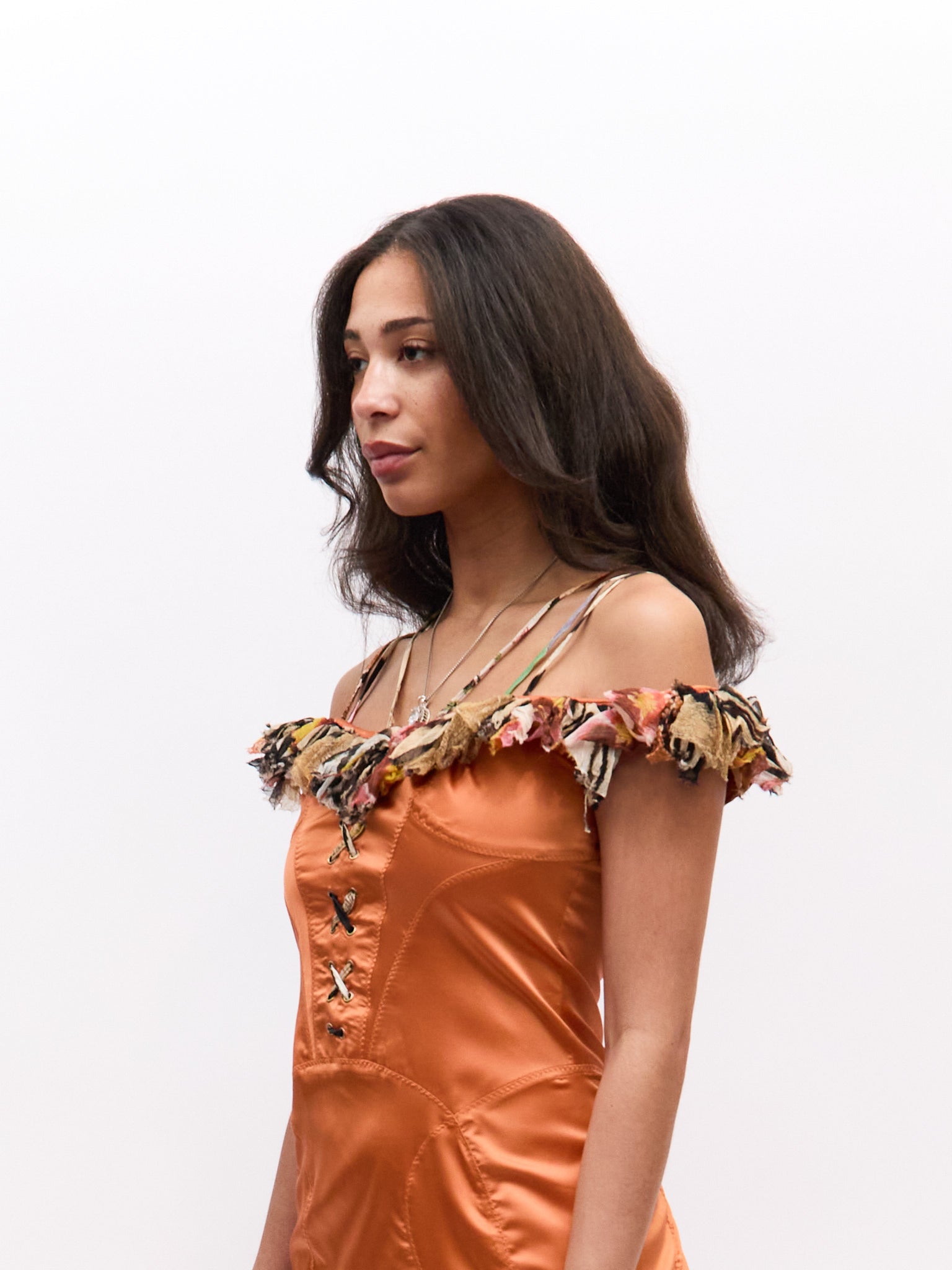 Just Cavalli Orange Multicolored Lace Up Silk Dress