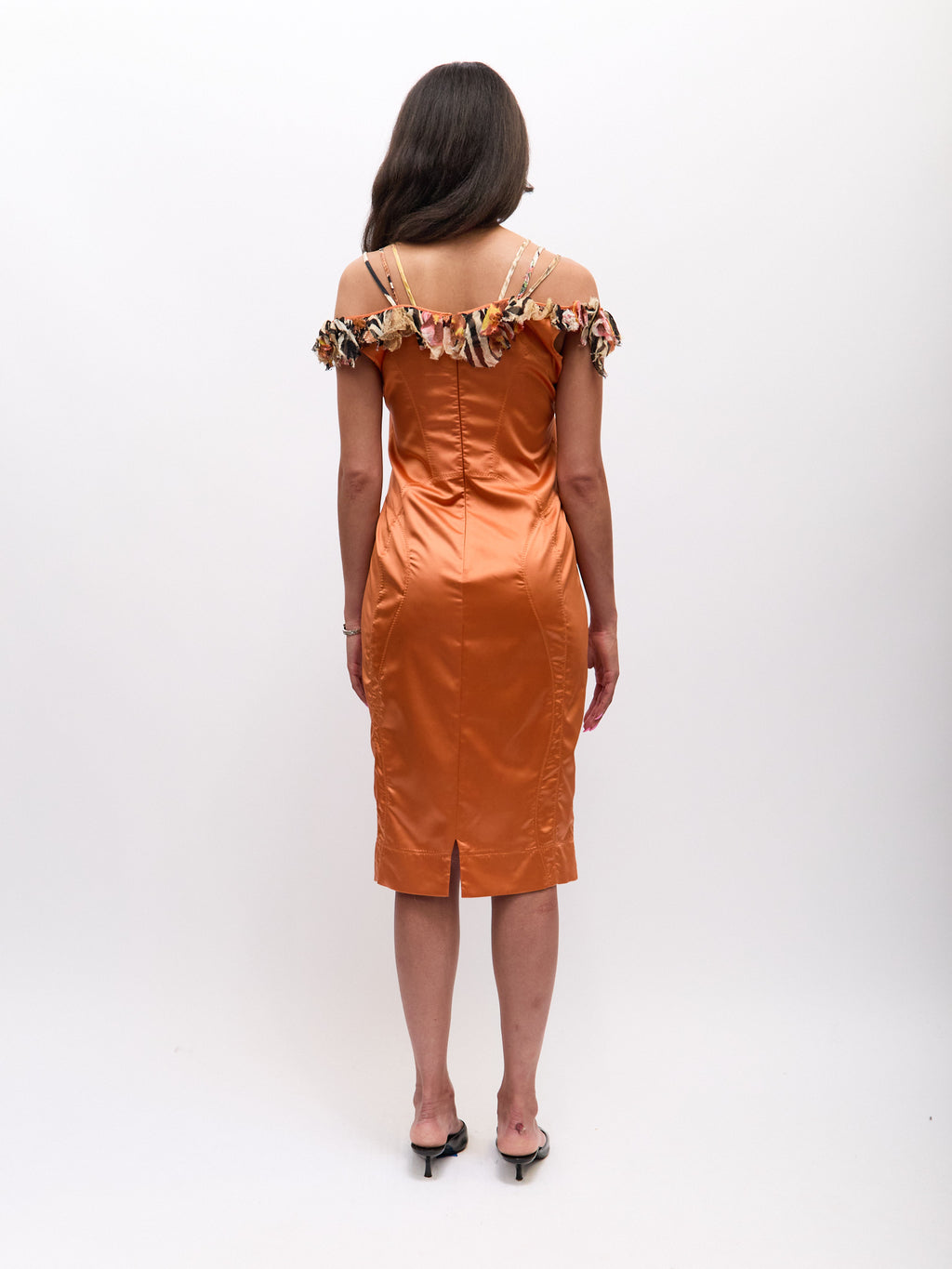 Just Cavalli Orange Multicolored Lace Up Silk Dress