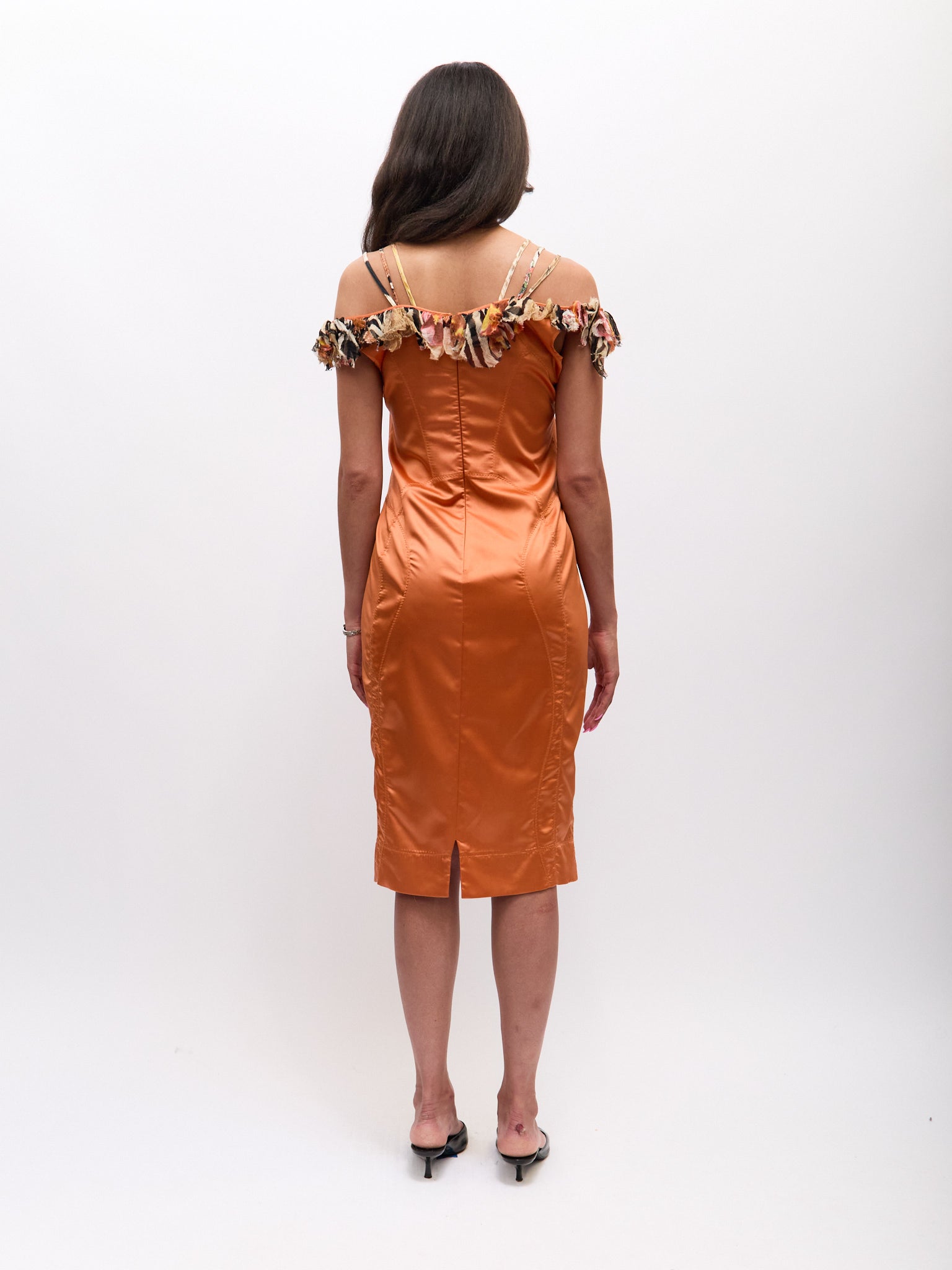 Just Cavalli Orange Multicolored Lace Up Silk Dress