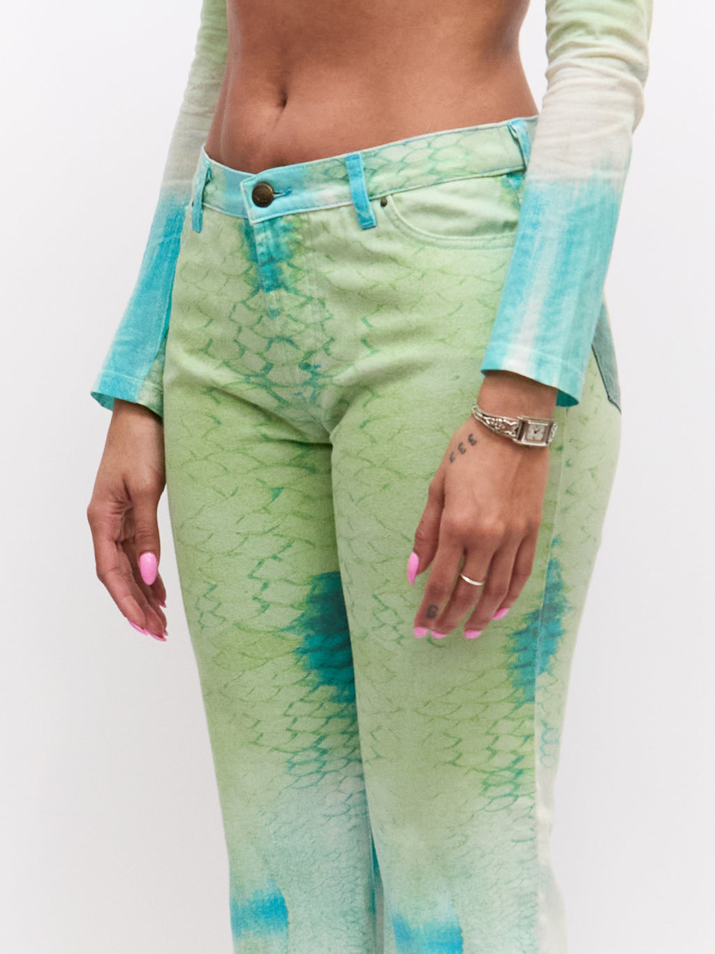 Just Cavalli Blue Green Scale Print Pants Set
