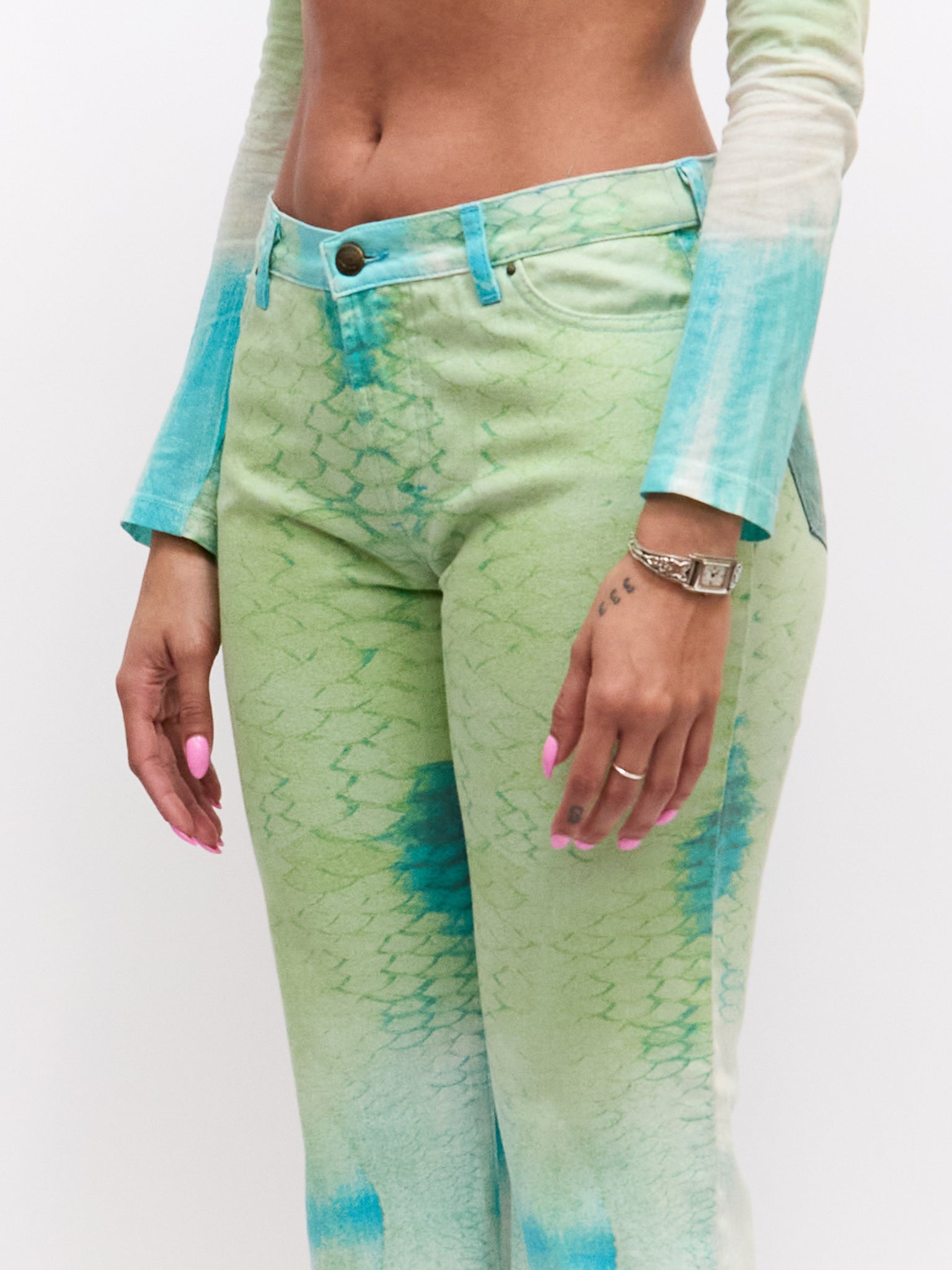 Just Cavalli Blue Green Scale Print Pants Set