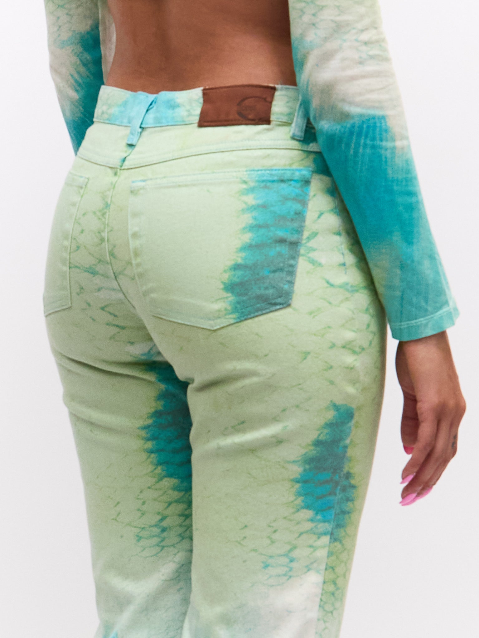 Just Cavalli Blue Green Scale Print Pants Set