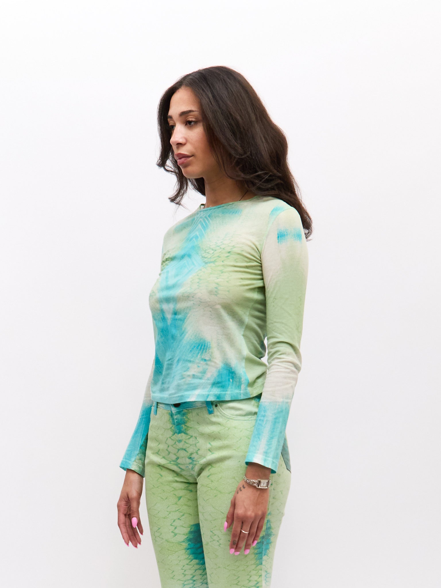 Just Cavalli Blue Green Scale Print Pants Set