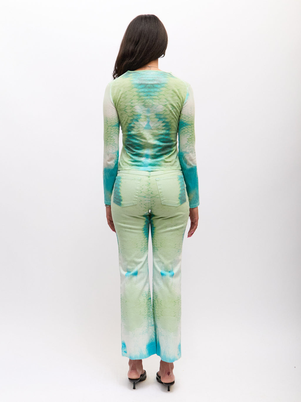 Just Cavalli Blue Green Scale Print Pants Set