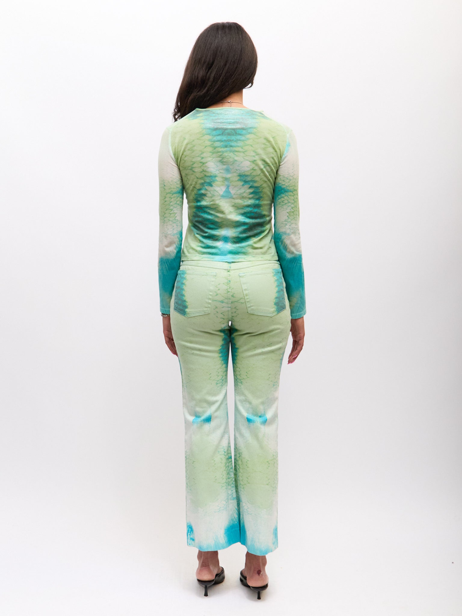 Just Cavalli Blue Green Scale Print Pants Set