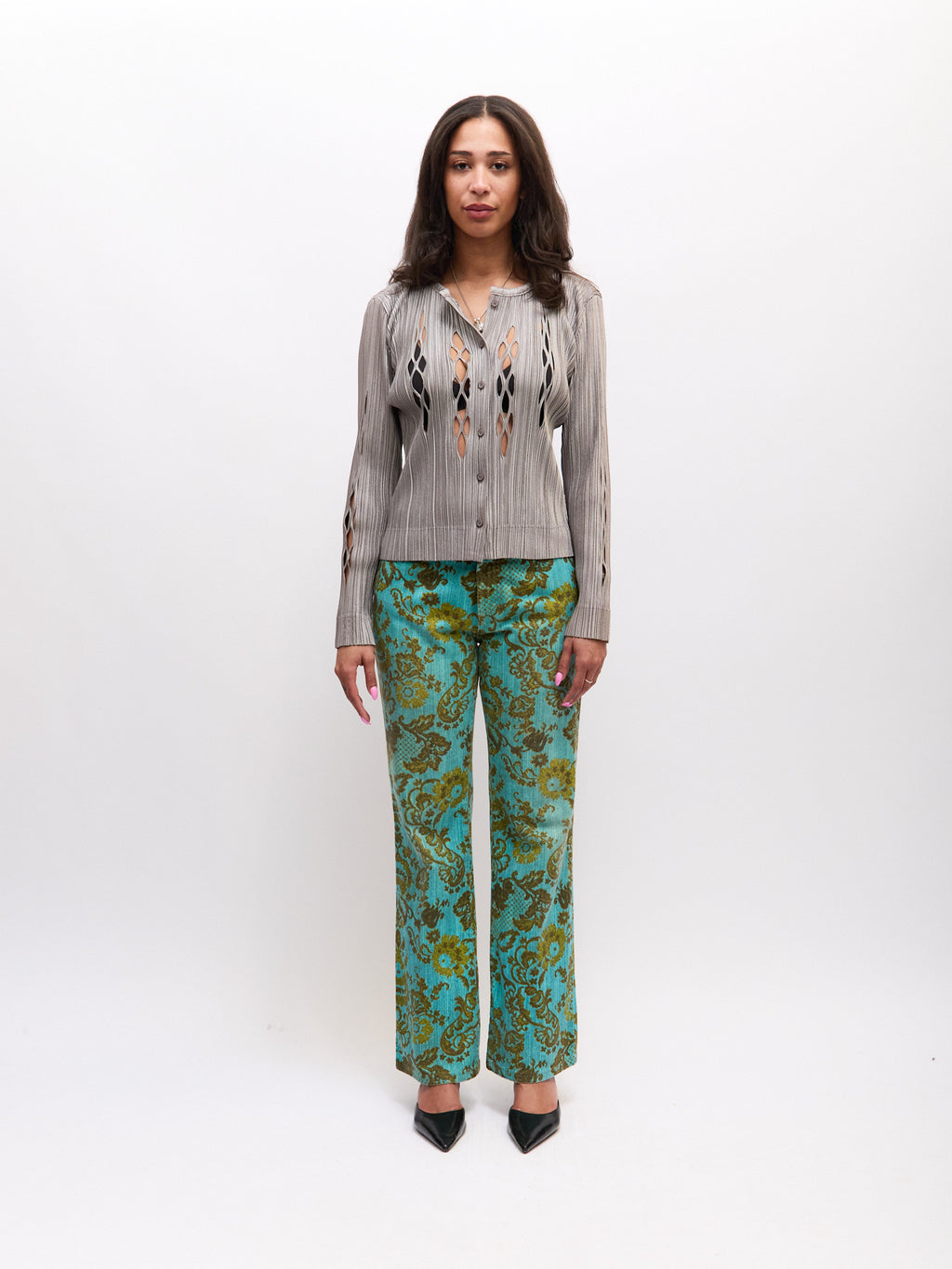 Just Cavalli Blue Green Lace Pattern Pants