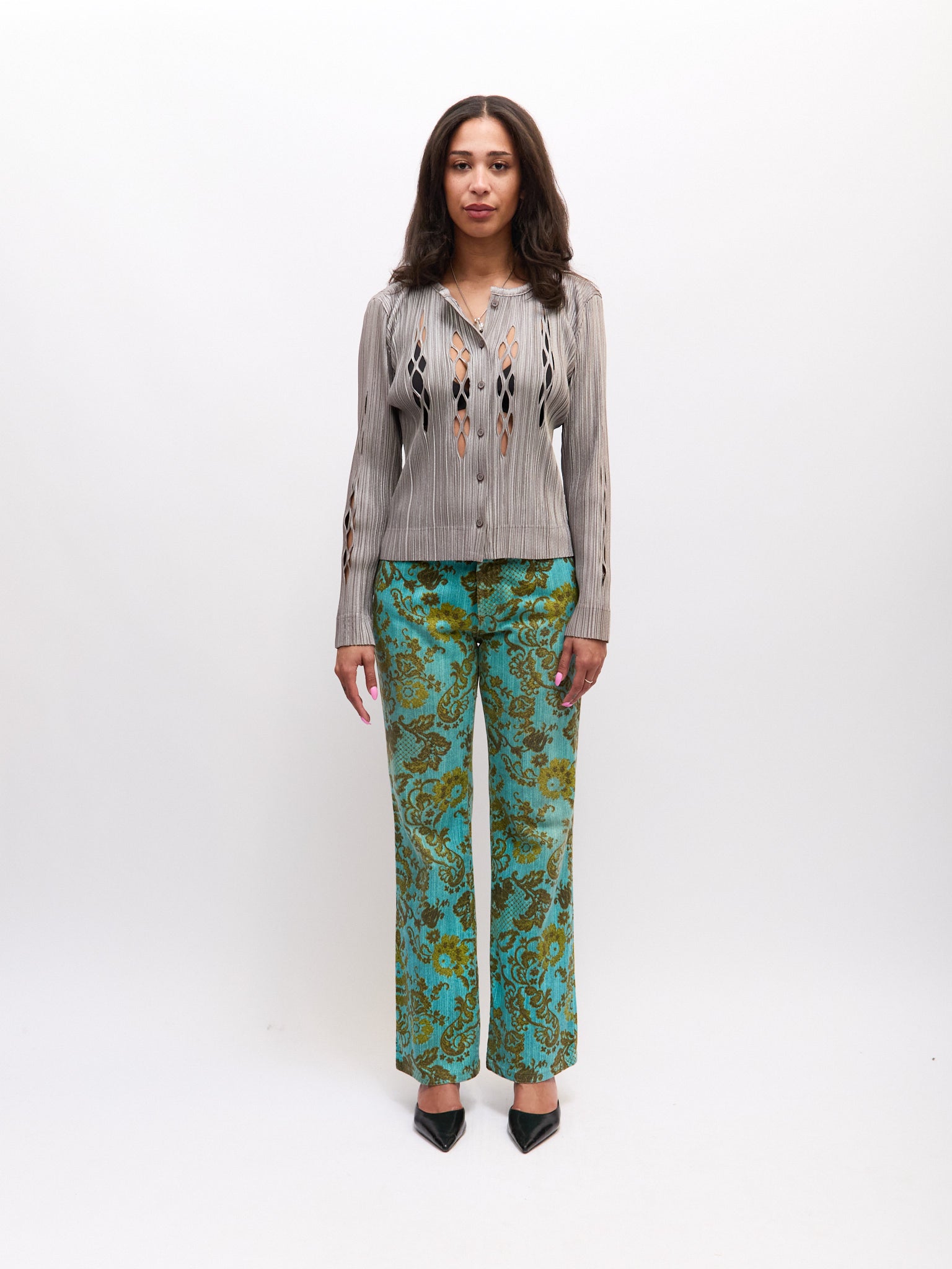 Just Cavalli Blue Green Lace Pattern Pants