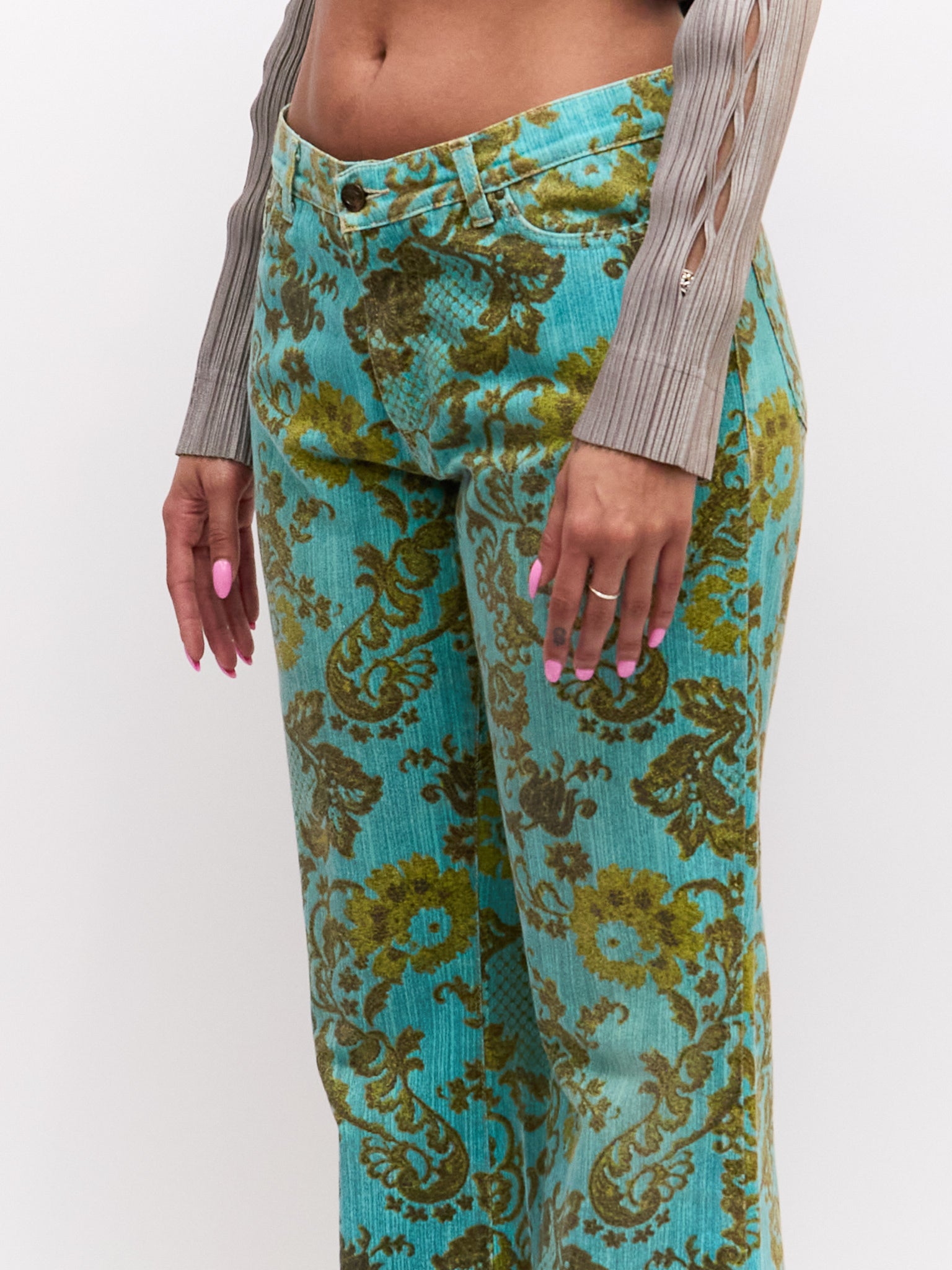 Just Cavalli Blue Green Lace Pattern Pants