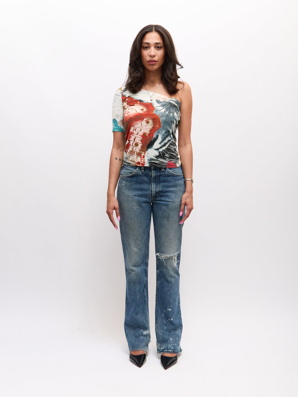 Just Cavalli One Shoulder Butterfly Print Top