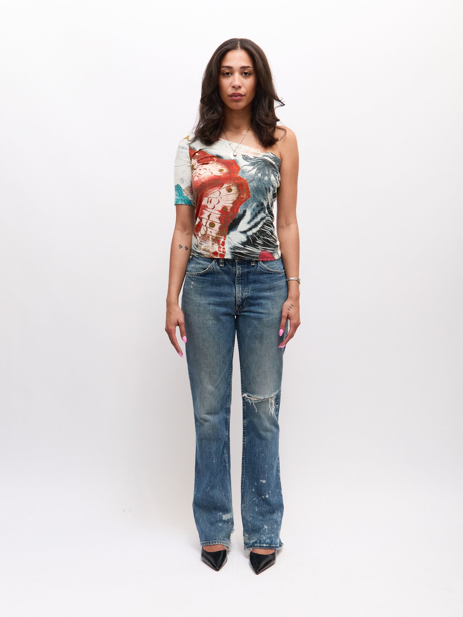 Just Cavalli One Shoulder Butterfly Print Top