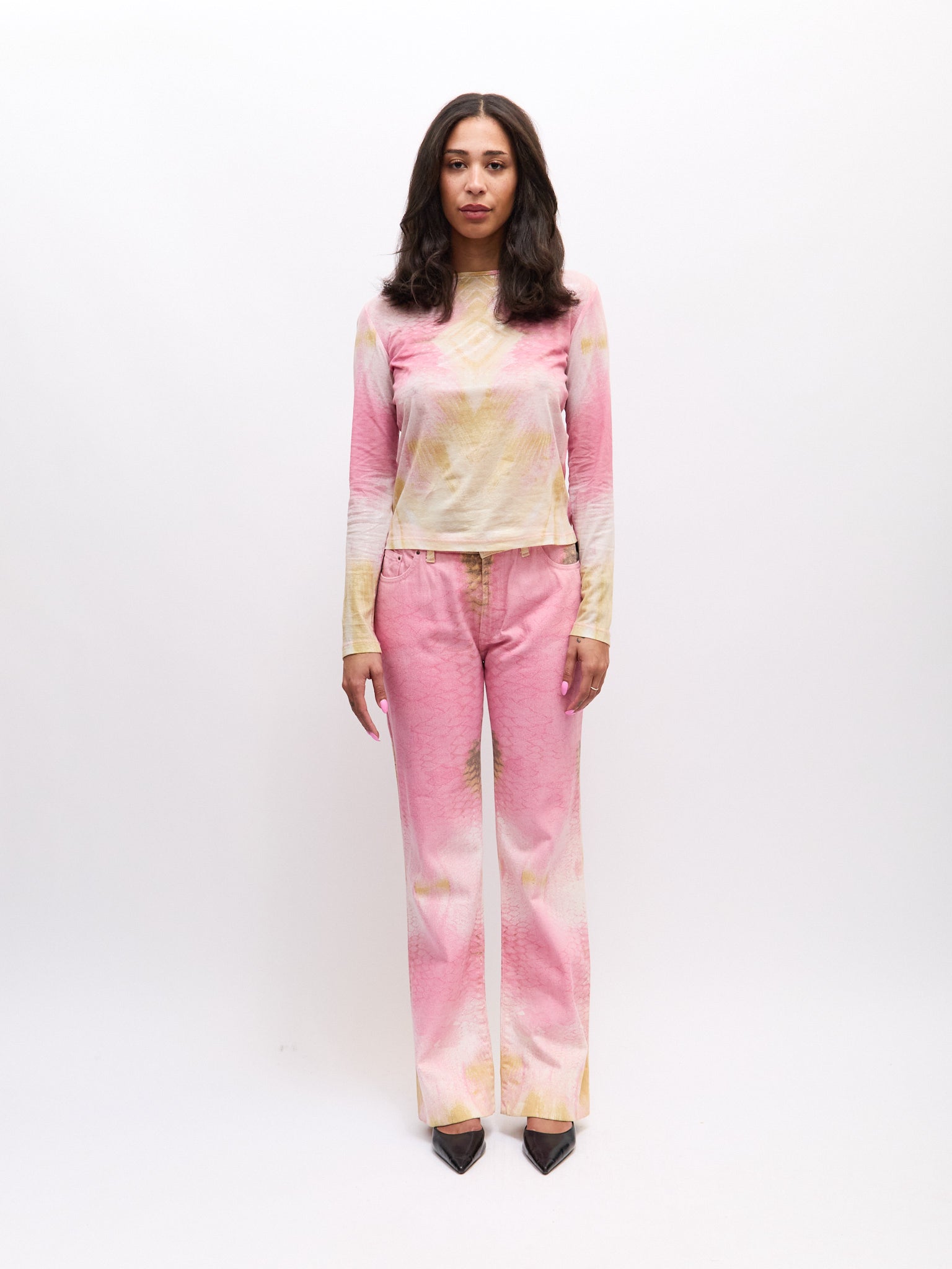 Just Cavalli Pink Tan Scale Print Pants Set