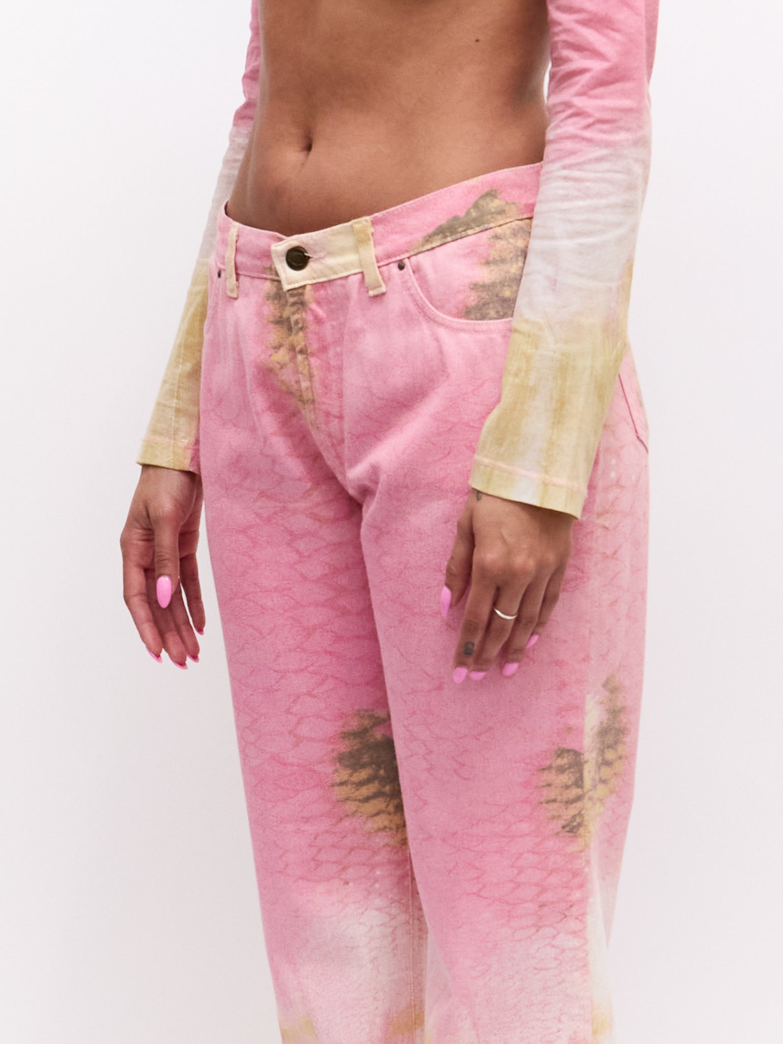 Just Cavalli Pink Tan Scale Print Pants Set