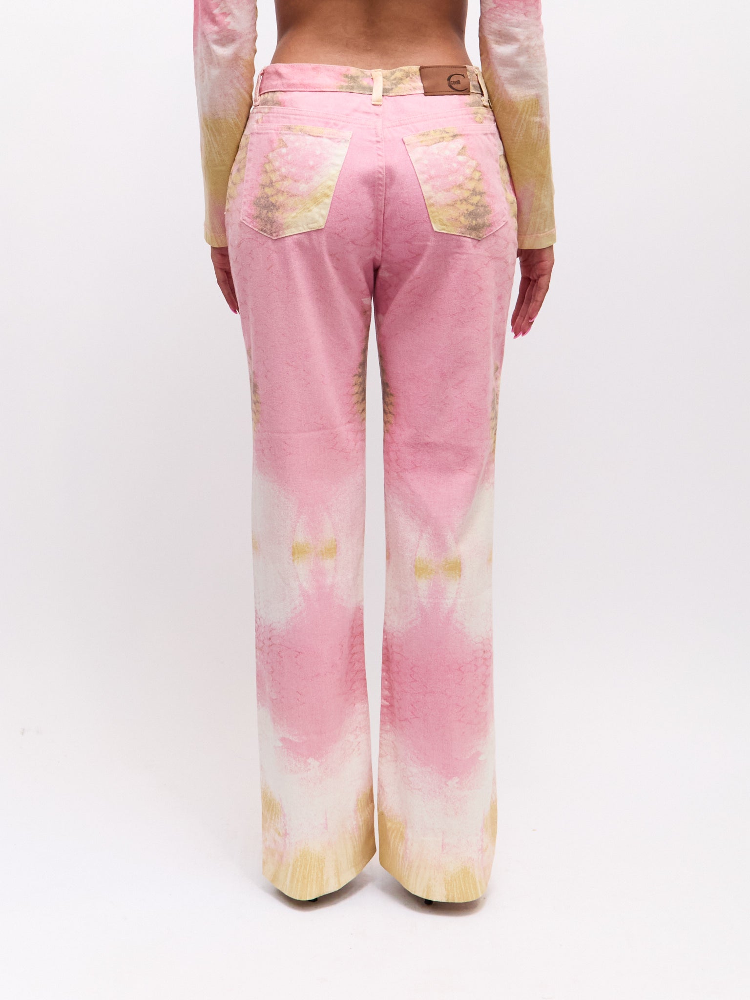 Just Cavalli Pink Tan Scale Print Pants Set