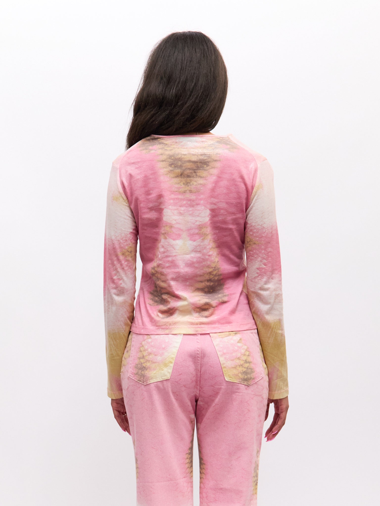 Just Cavalli Pink Tan Scale Print Pants Set
