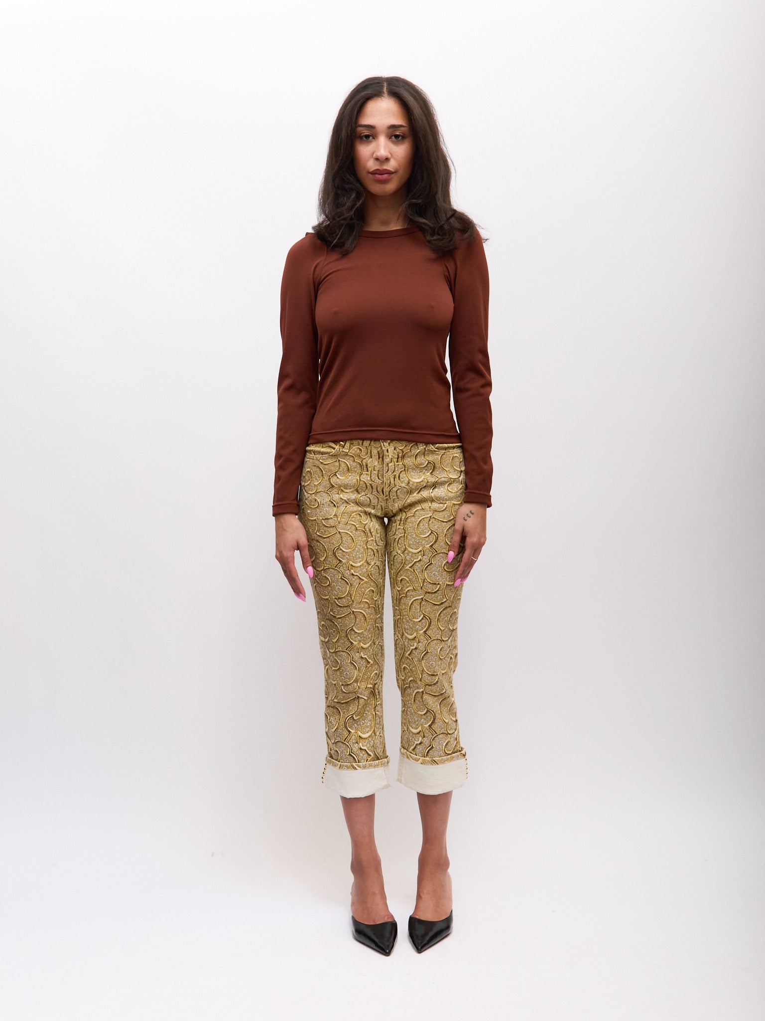 Roberto Cavalli Gold Silver Stud Cuffed Pants Size S W29
