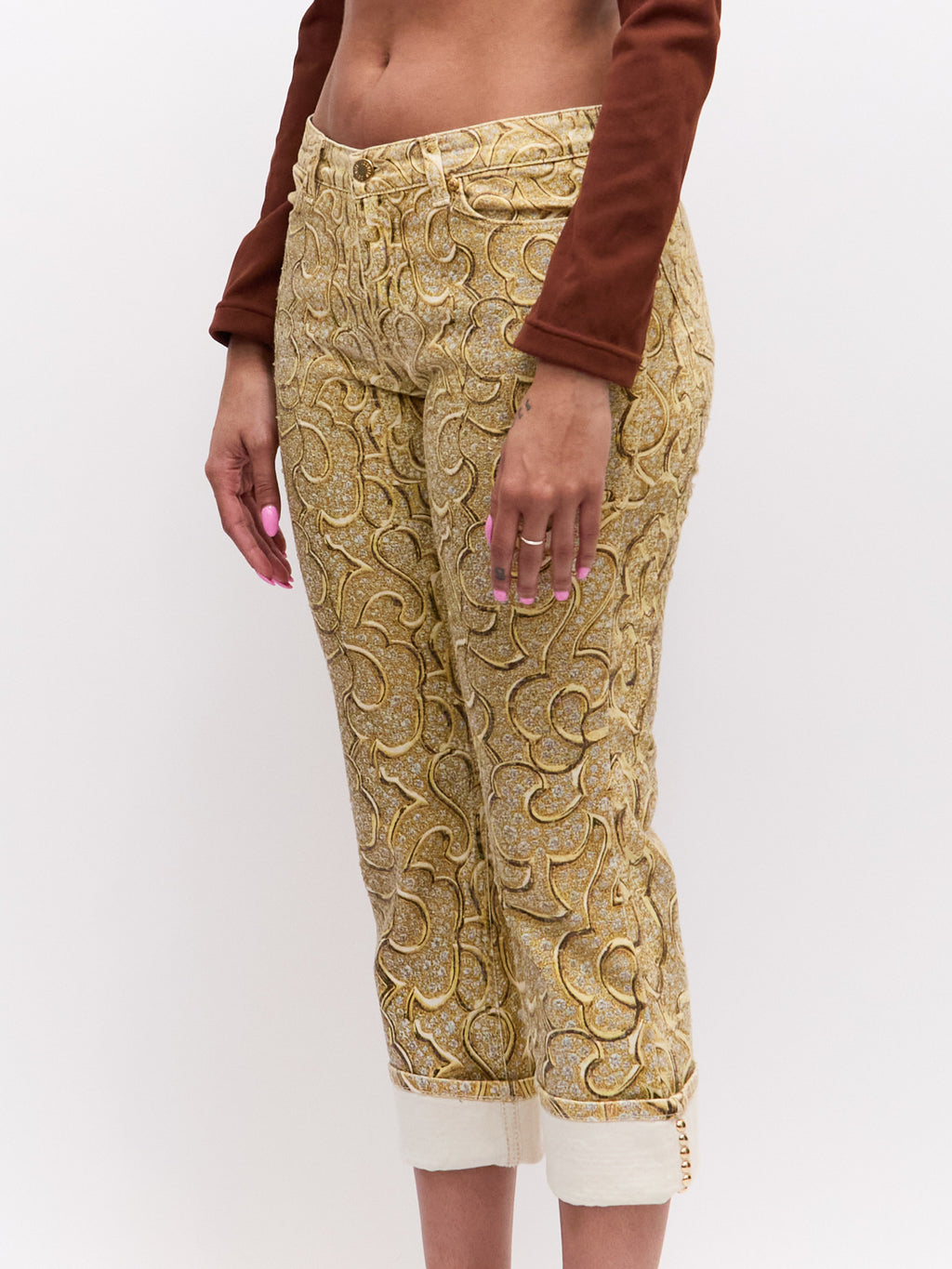 Roberto Cavalli Gold Silver Stud Cuffed Pants Size S W29
