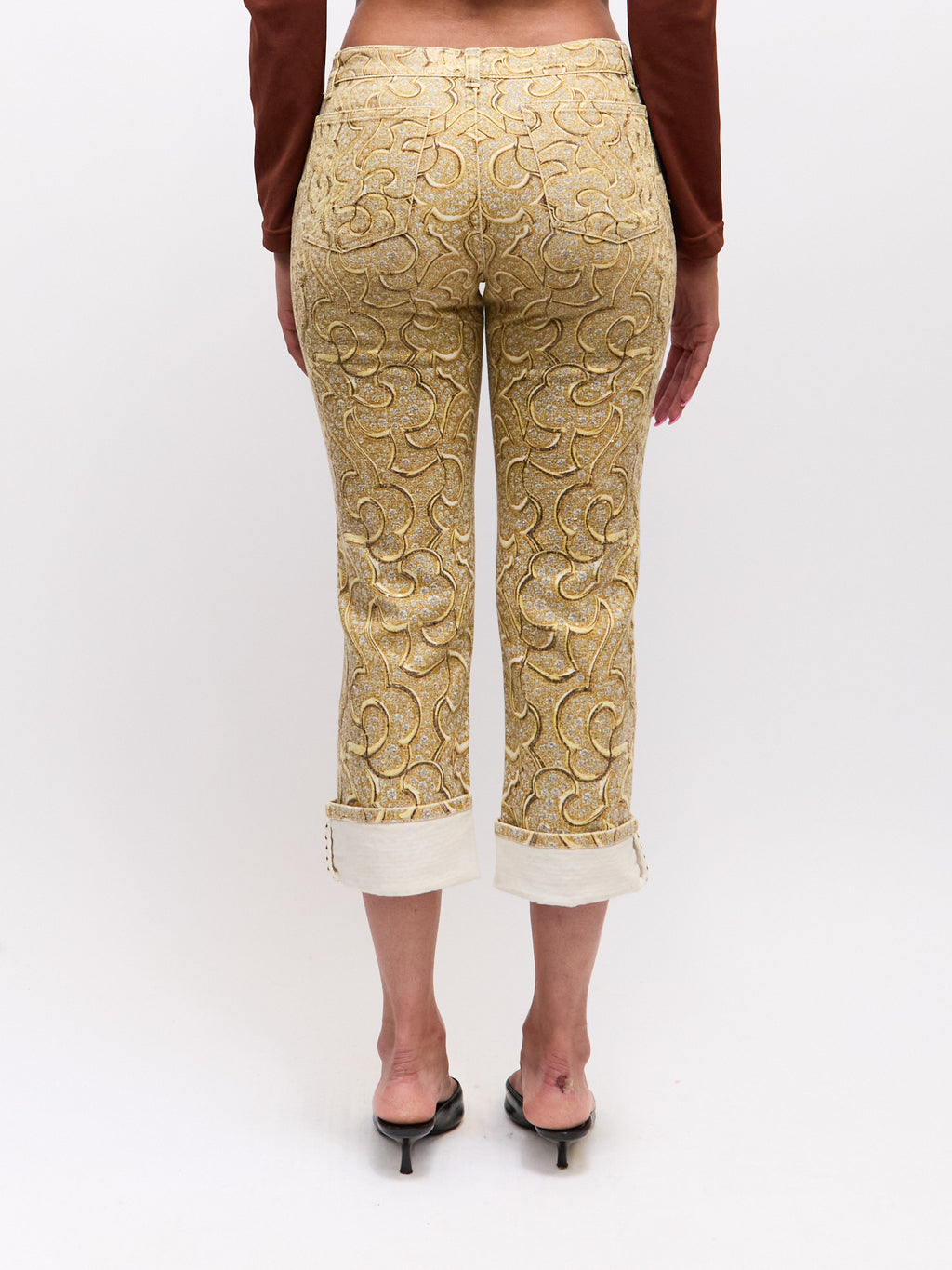 Roberto Cavalli Gold Silver Stud Cuffed Pants Size S W29