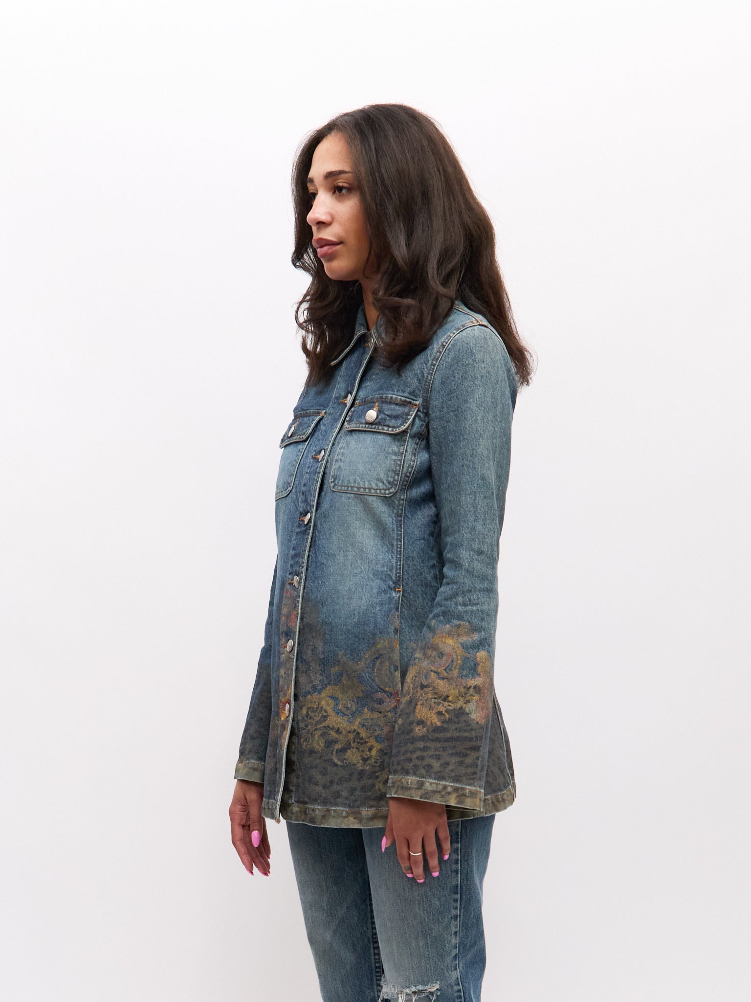 Cavalli Jeans Denim Painted Long Jacket