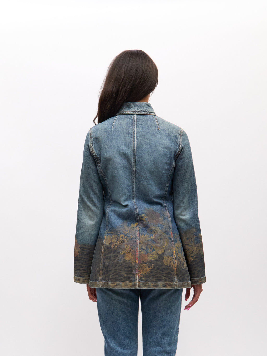 Cavalli Jeans Denim Painted Long Jacket