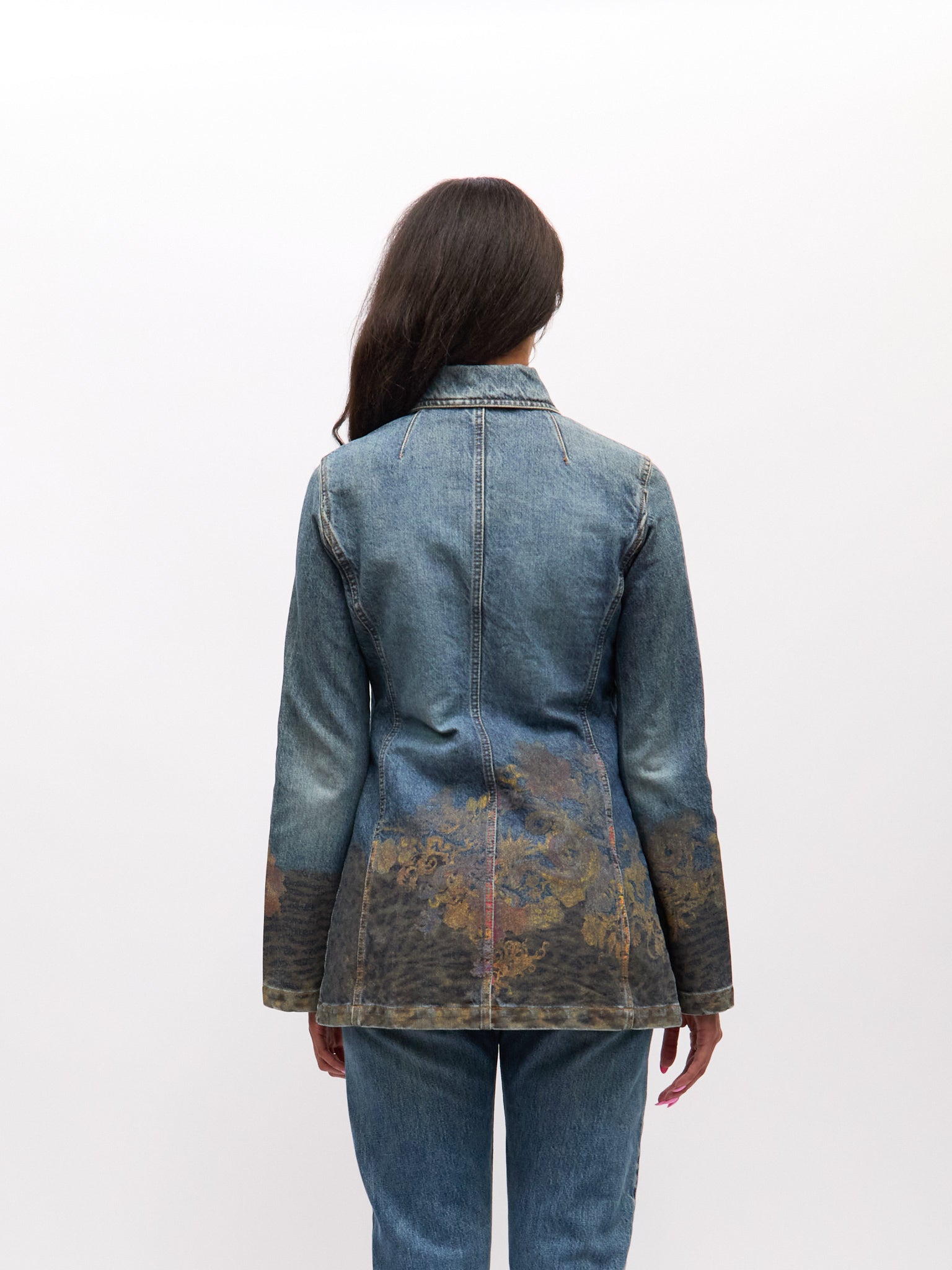 Cavalli Jeans Denim Painted Long Jacket