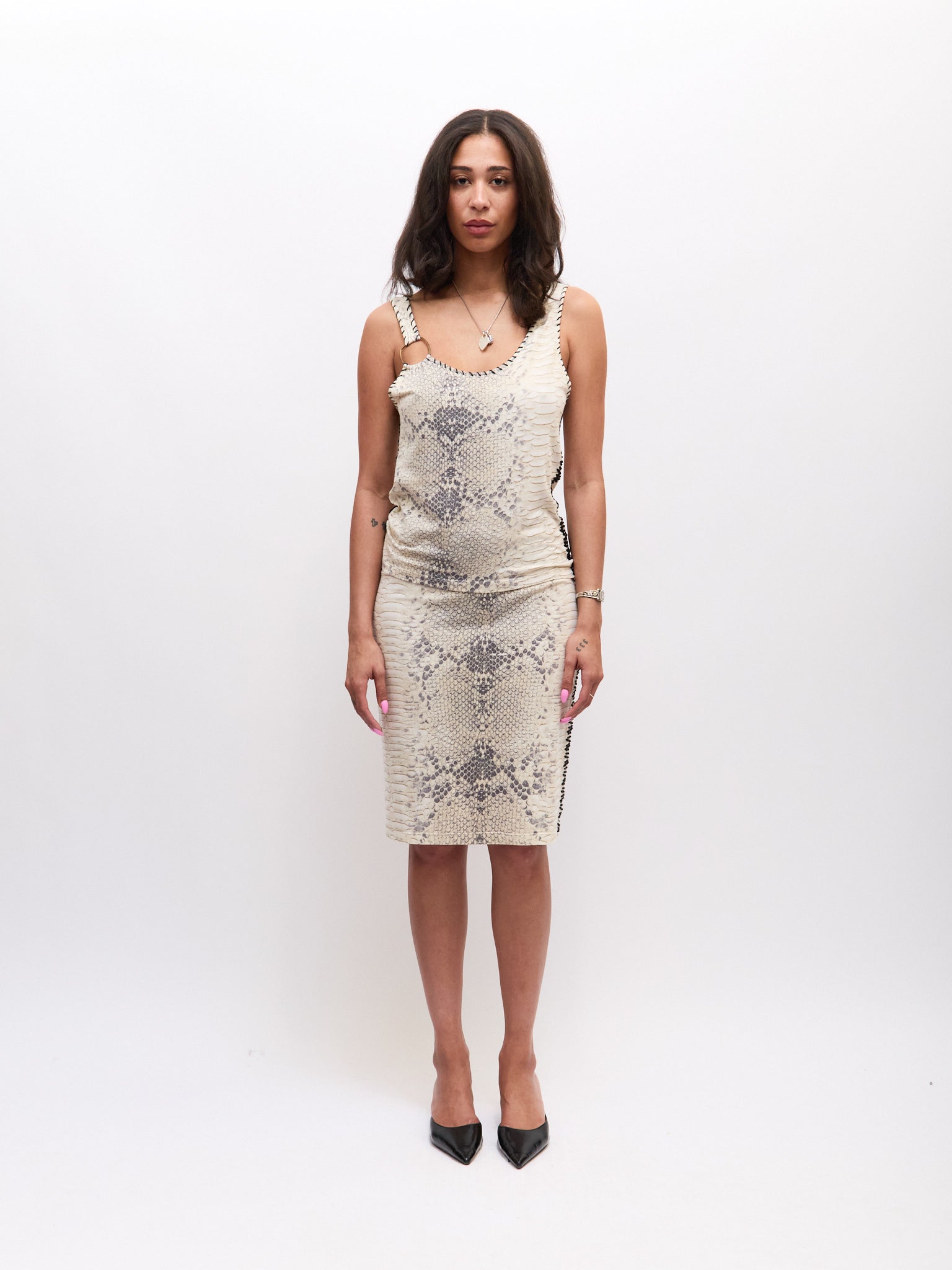 Roberto Cavalli Python Print Stitch Tank & Skirt Set