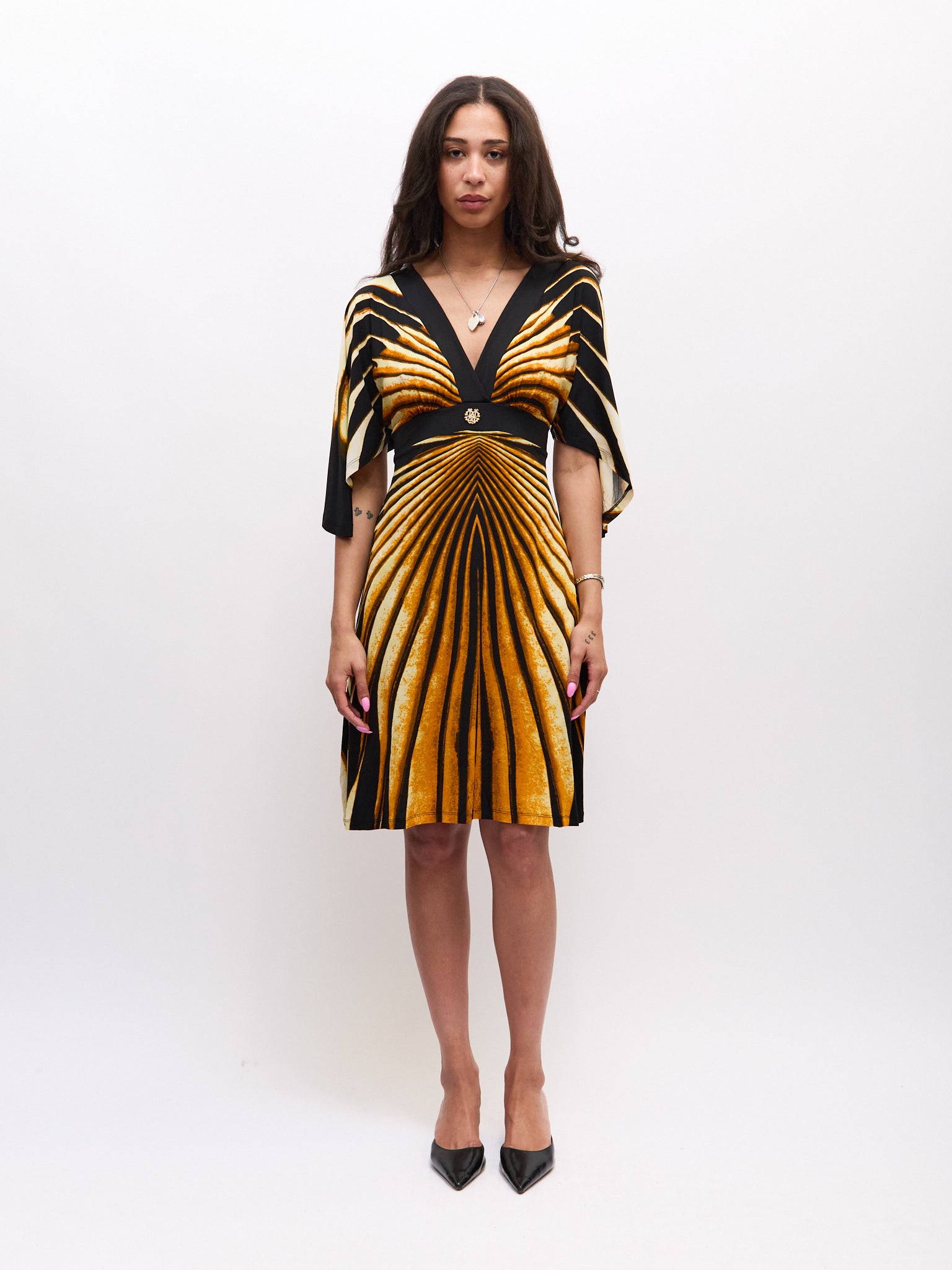 Roberto Cavalli Blue Butterfly Sleeve Dress