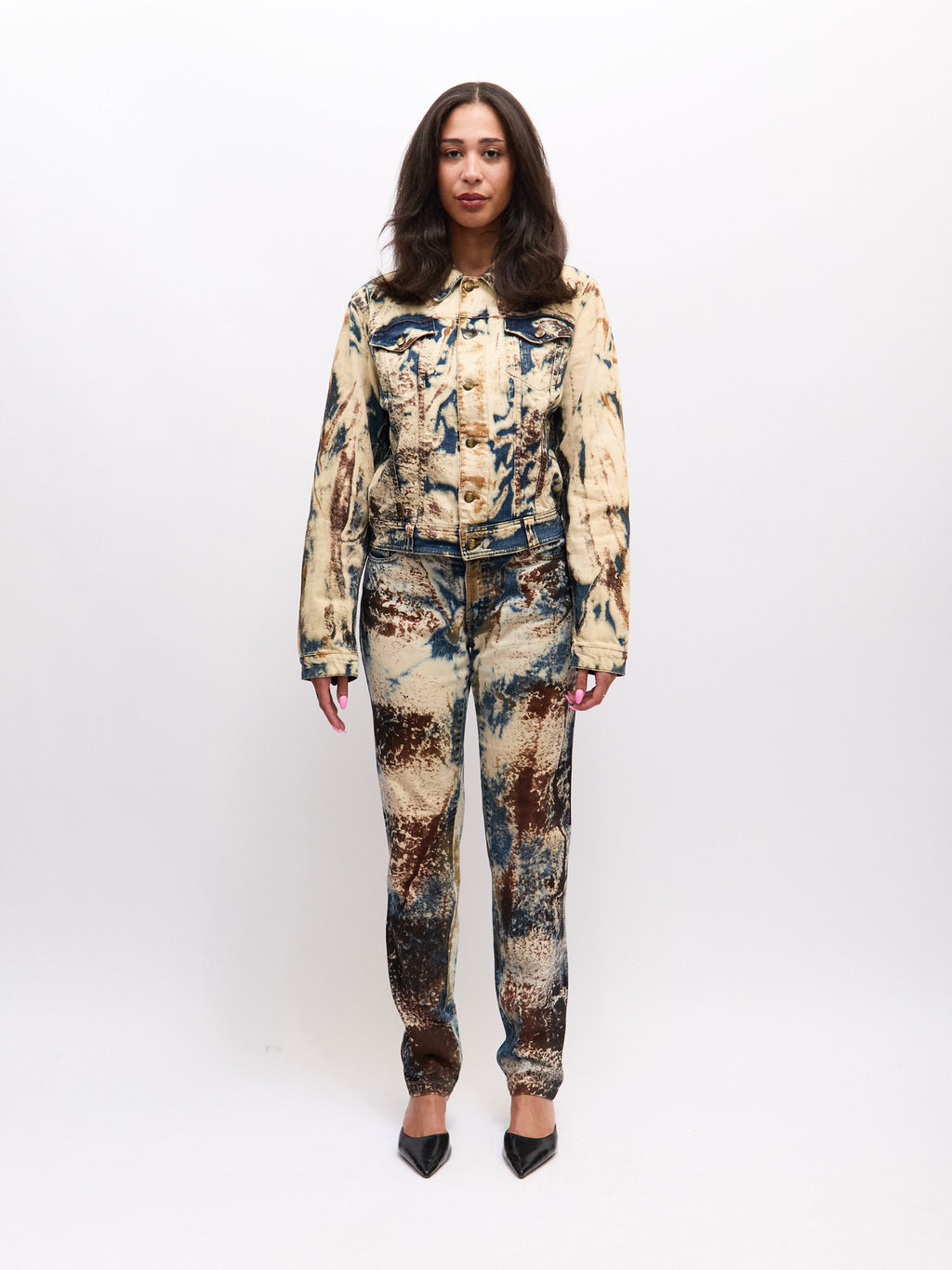 Just Cavalli Blue Brown Print Denim Jacket